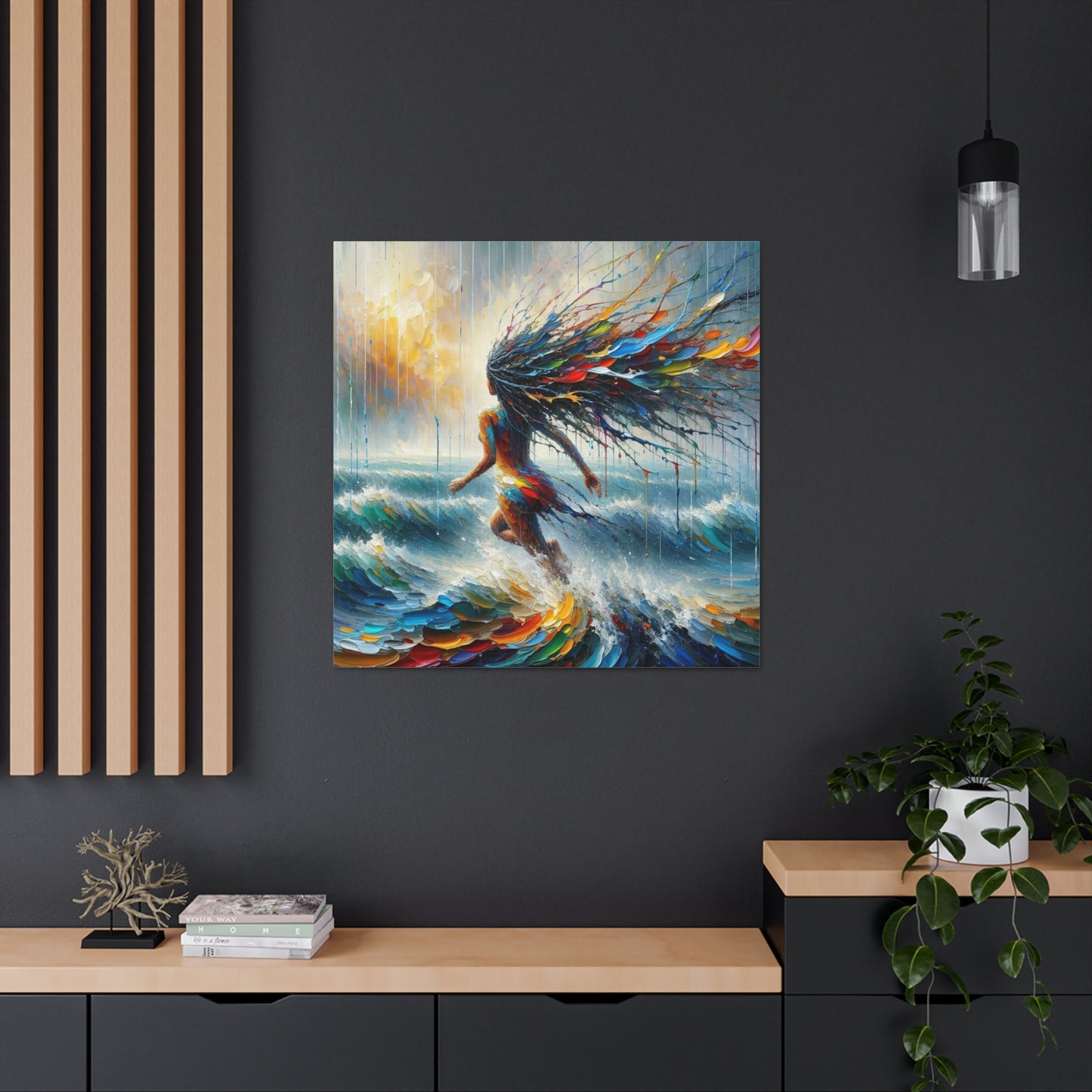 Art Print#5, East Indian Woman from Trinidad running into the Atlantic Ocean, Caribbean, Oil Finish, West Indian Art, Canvas Gallery Wraps