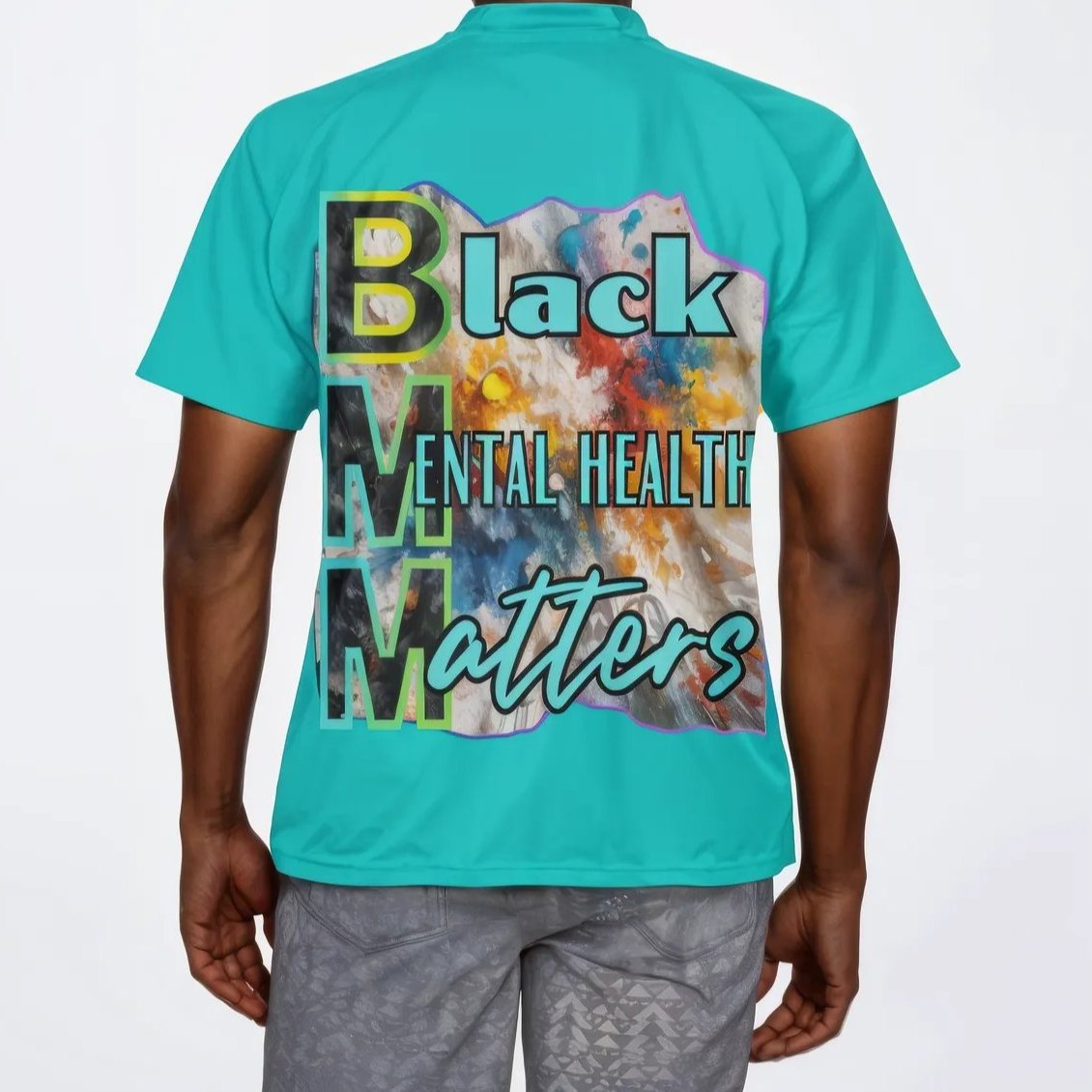 Men's V-Neck Polyester T-Shirt "Black Mental Health Matters"