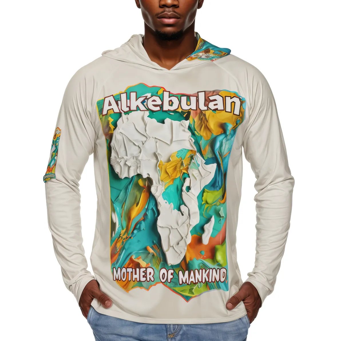 Men's Sun Protection Long Sleeve Hoodie "Alkebulan, The Mother of Mankind"