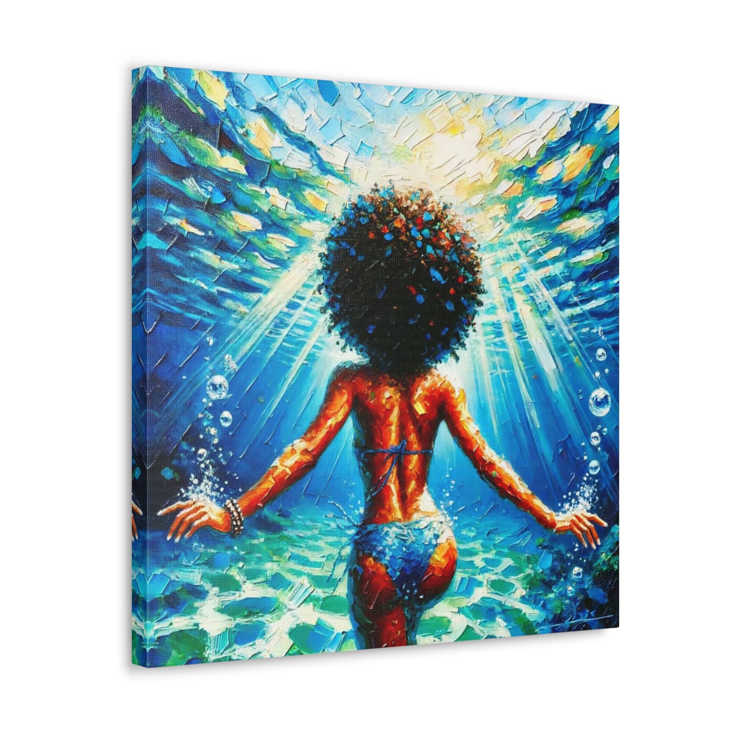 Art Print, Afro-Caribbean Woman, "Submerged" Oil Finish, West Indian Ethnicity, Cultural, Heritage, Abstract, Canvas Gallery Wrap