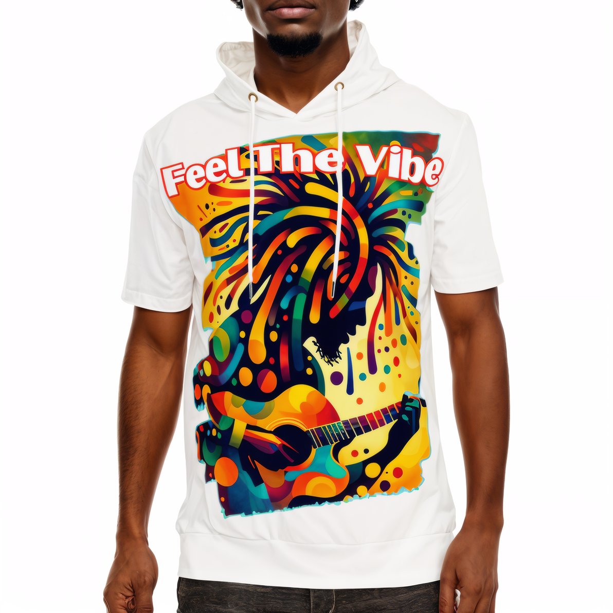 Men’s Cotton Hooded T-Shirt "Feel the Vibe, Caribbean Vibes"