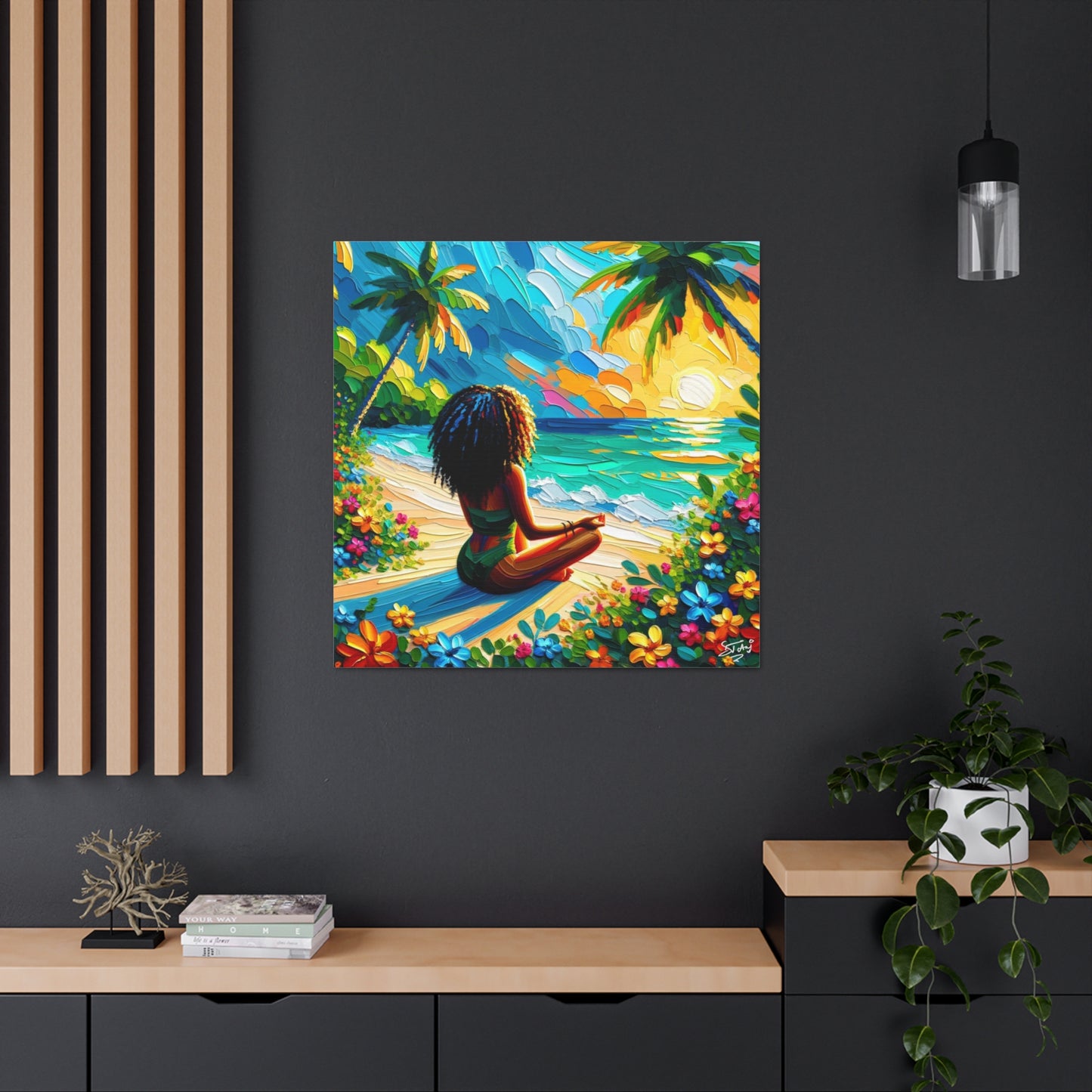 Art Print of Caribbean Woman on Beach, Oil Finish, West Indian Art, Canvas Gallery Wraps