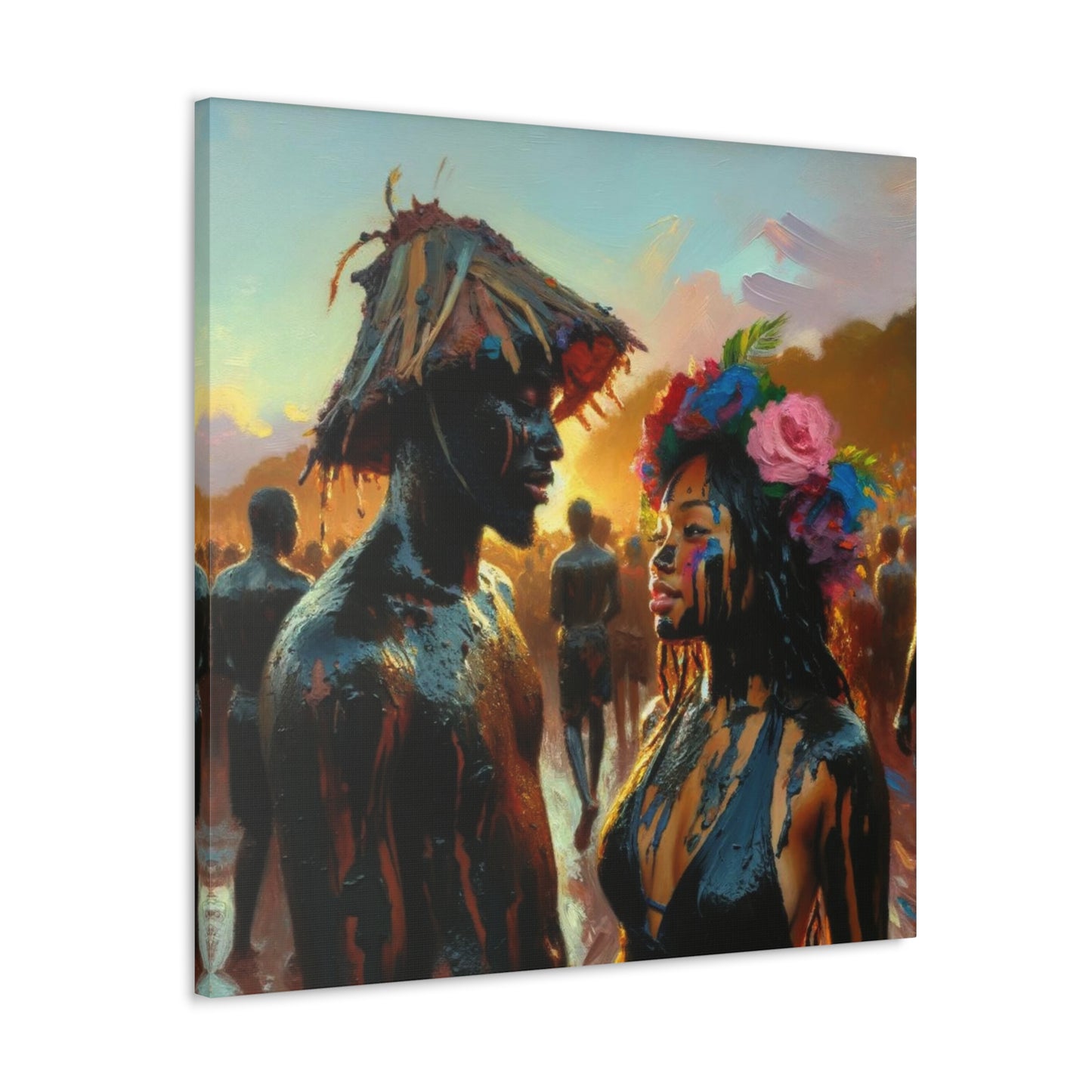 Art Print of Jouvert Morning, Afro-Caribbean Couple#4, Oil Finish, West Indian Ethnicity, Cultural, Heritage, Canvas Gallery Wraps