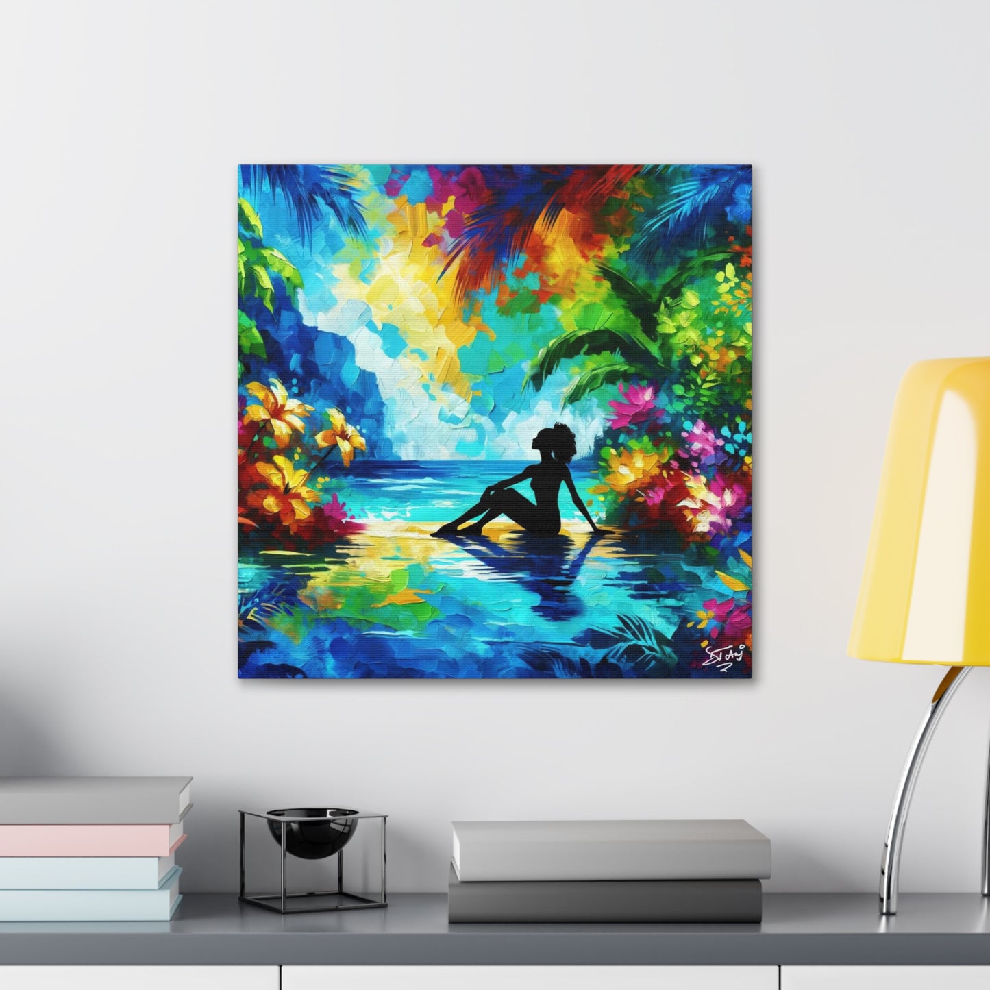 Art Print, Afro-Caribbean Woman, Silhouette, Oil Finish, West Indian Ethnicity, Cultural, Heritage, Abstract, Canvas Gallery Wrap