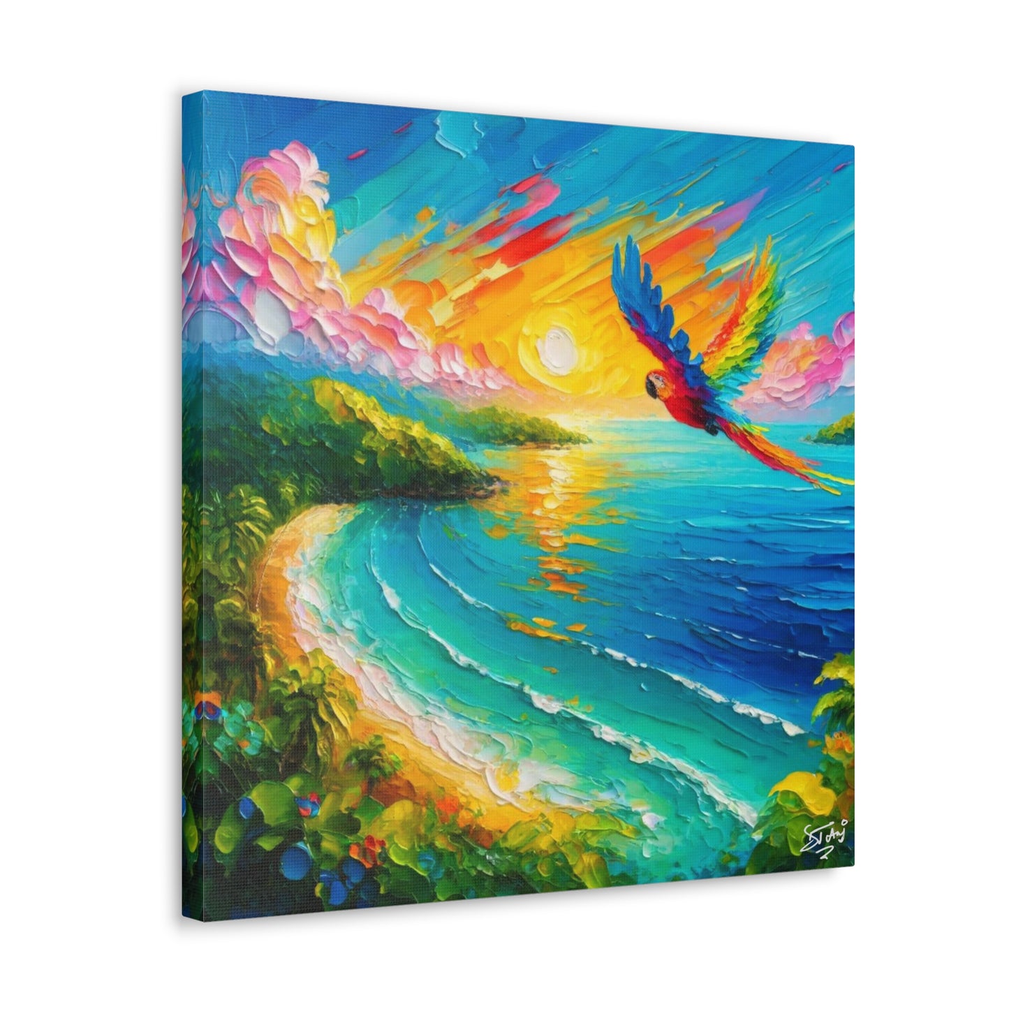 Art Print of Caribbean Beach Scene, West Indian Art, Canvas Gallery Wraps