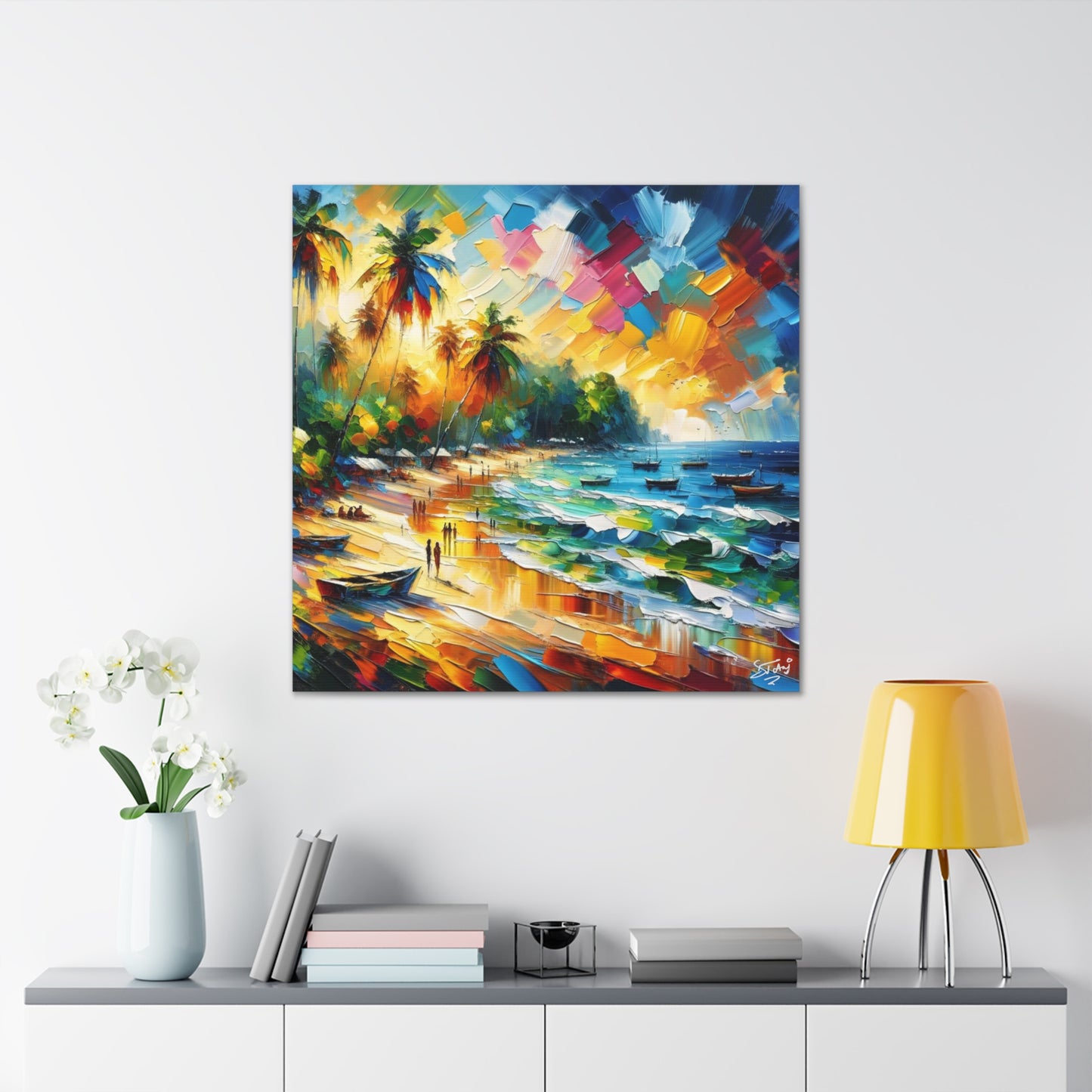 Art Print of Caribbean Sunset, Abstract, Oil Painting, West Indian Art, Canvas Gallery Wraps