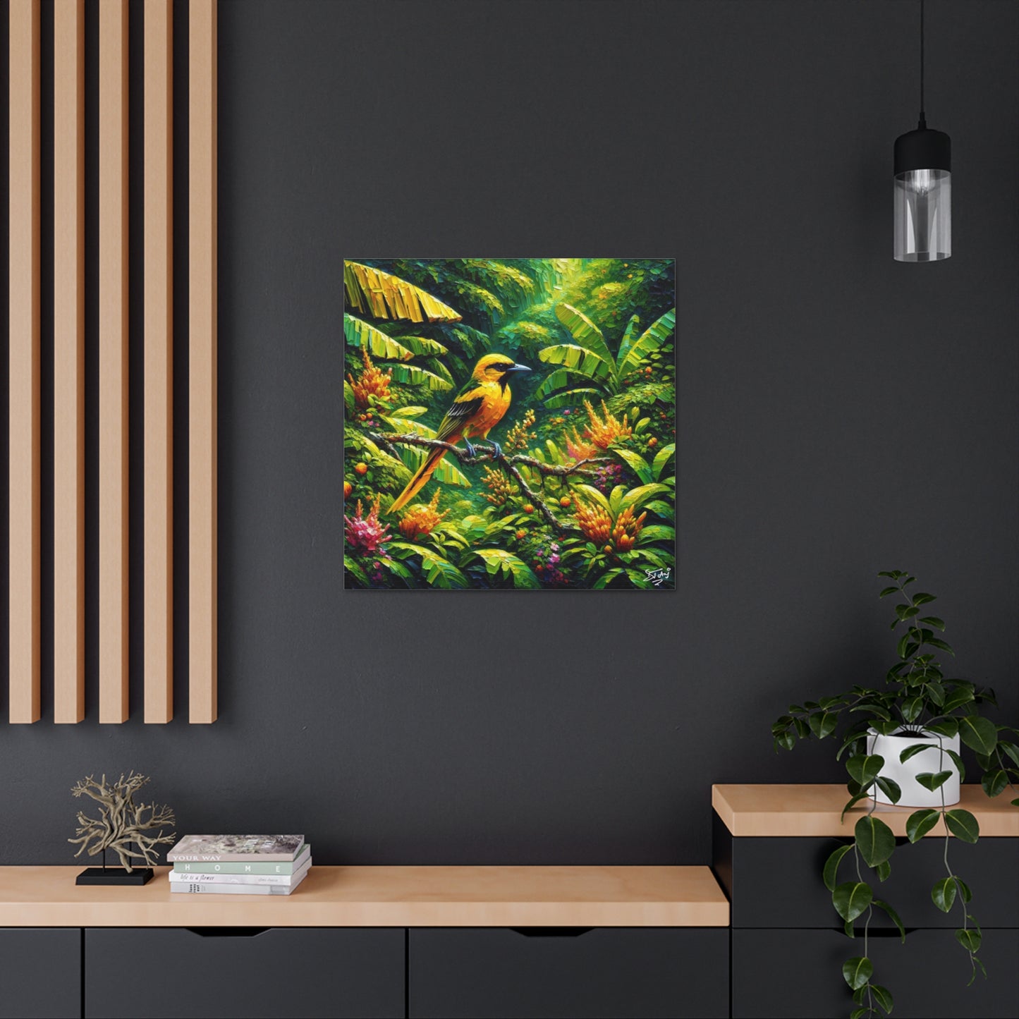 Art Print, Yellow Oriole (Plantain Bird), Caribbean Birds, Oil Finish, Caribbean Nature, Cultural, Heritage, Canvas Gallery Wrap