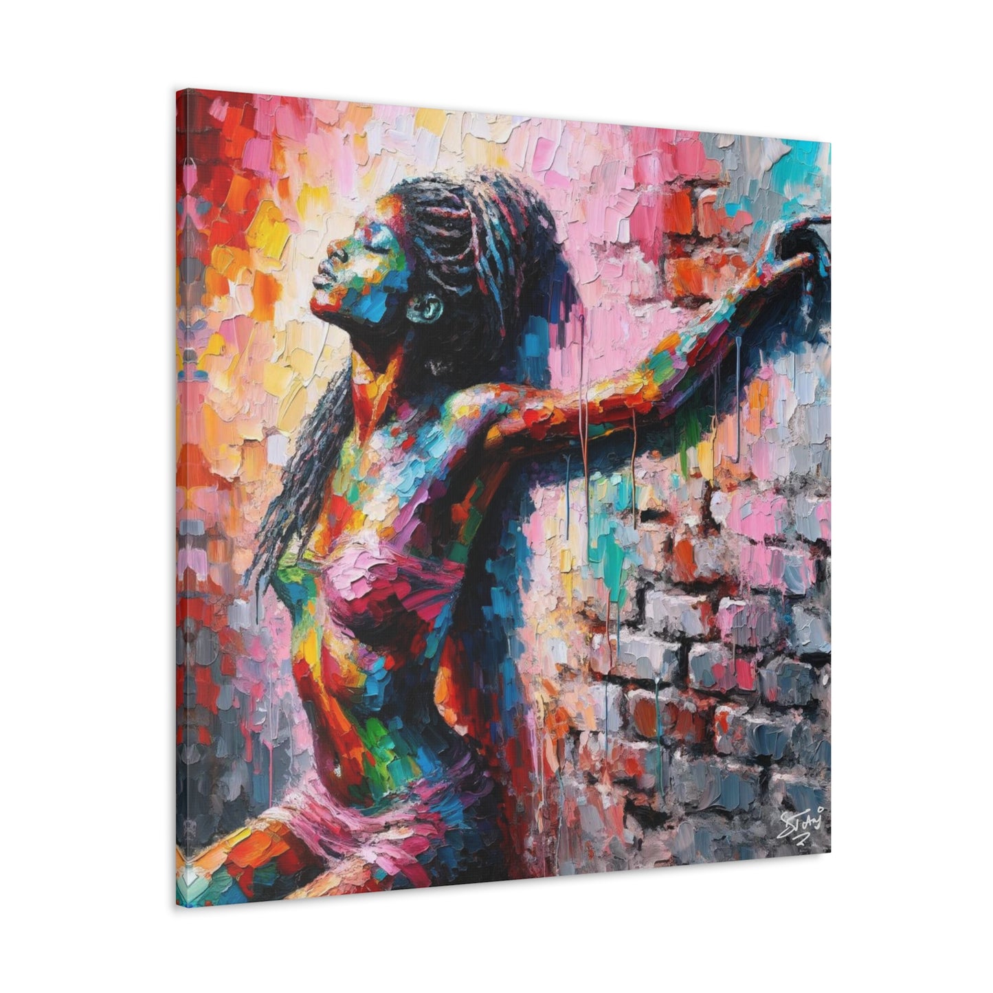 Art Print, Afro-Caribbean Woman "In Paint," Oil Finish, West Indian Ethnicity, Cultural, Heritage, Semi-Abstract, Canvas Gallery Wrap