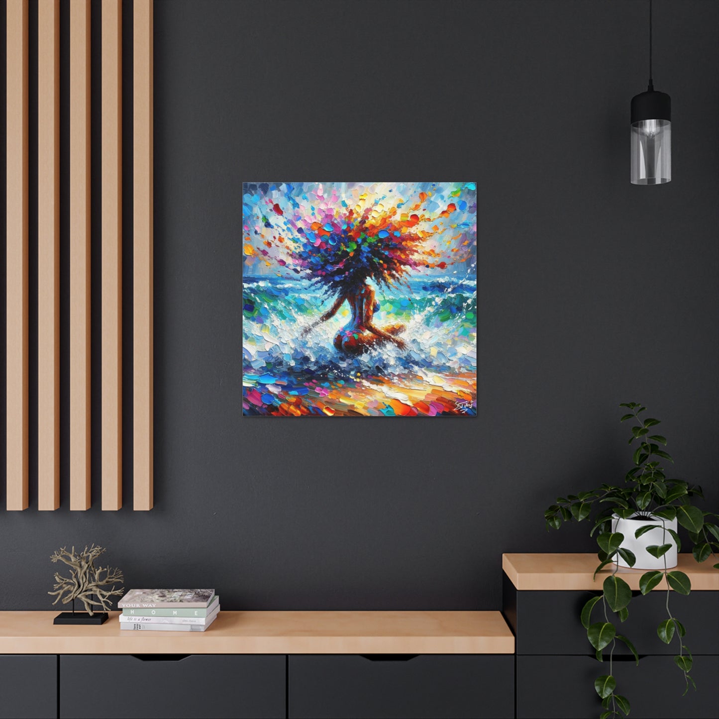 Art Print, Afro-Caribbean Woman, "Splashing Fun" Oil Finish, West Indian Ethnicity, Cultural, Heritage, Abstract, Canvas Gallery Wrap