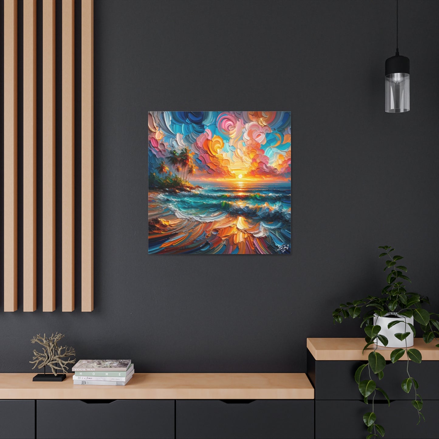 Art Print of Caribbean Sunset Scene, Semi-Abstract, Oil Painting, West Indian Art, Canvas Gallery Wraps