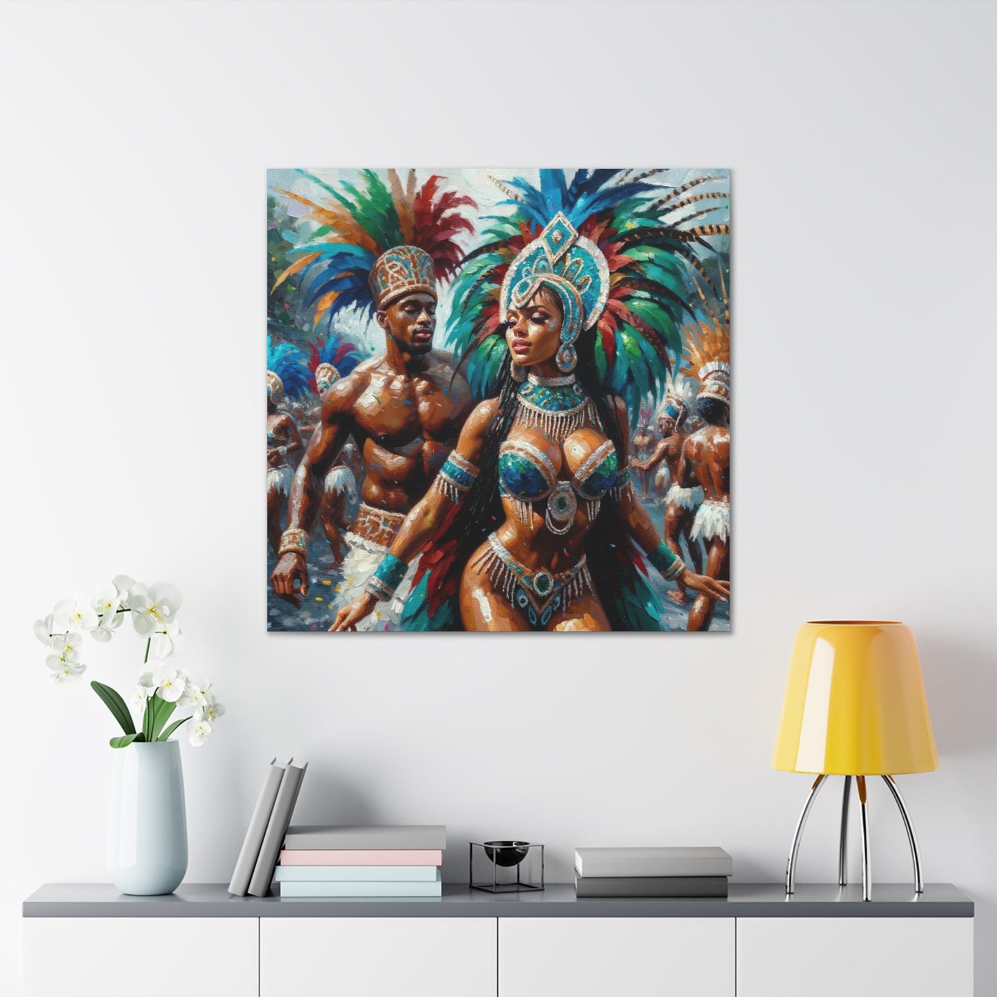 Art Print, Trini Masqueraders#2, Carnival, Oil Finish, West Indian Ethnicity, Cultural, Heritage, Indo & Afro Caribbean, Canvas Gallery Wrap