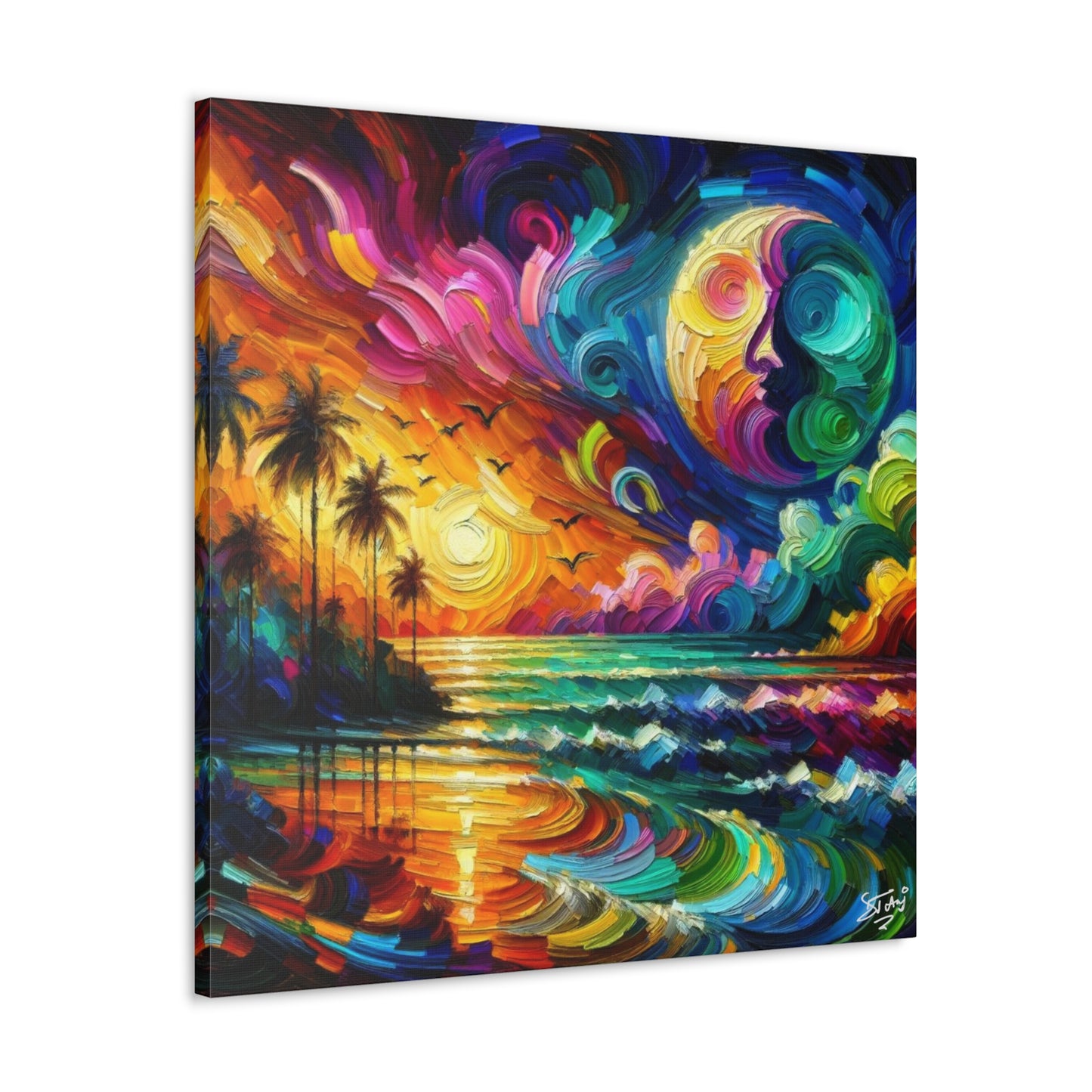 Art Print of Colorful Caribbean Sunset, Abstract, Oil Painting, West Indian Art, Canvas Gallery Wraps