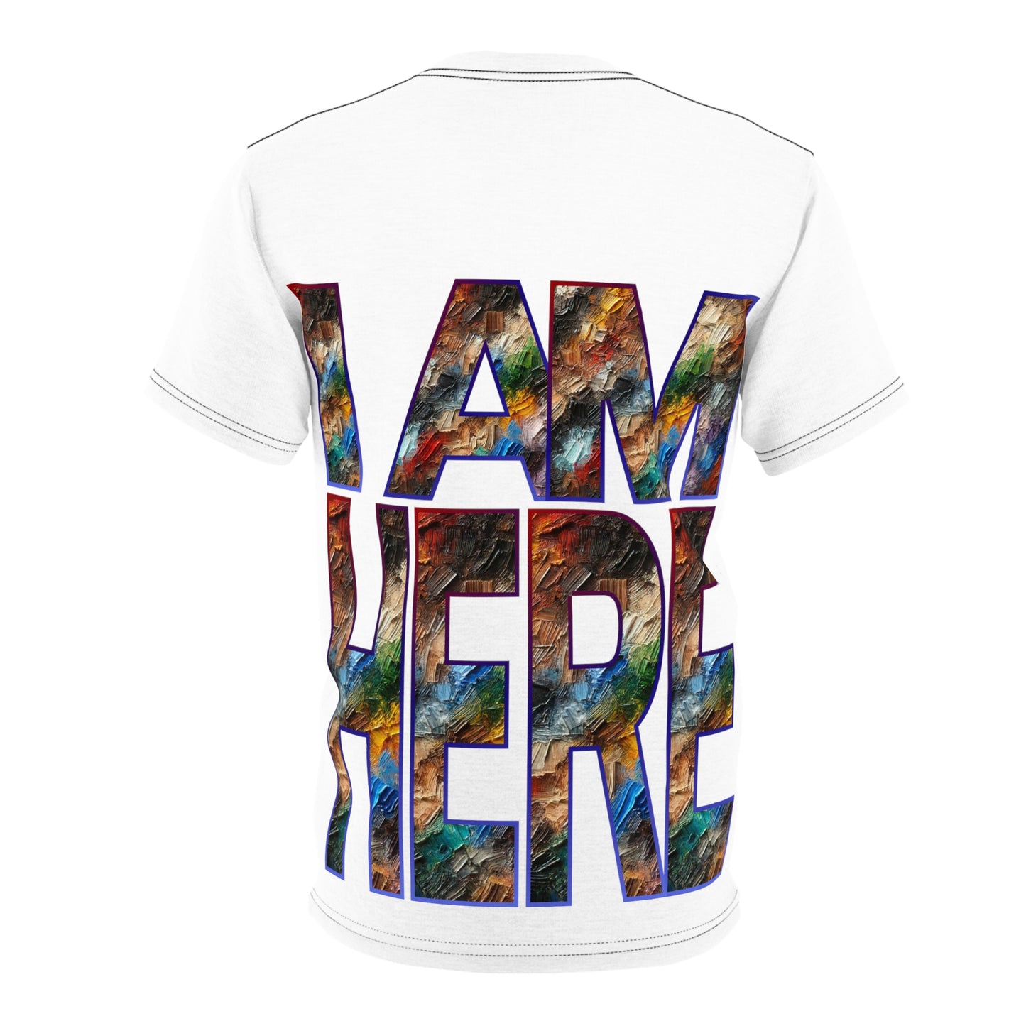 Unisex Cut & Sew Tee (AOP), "I Am Here"