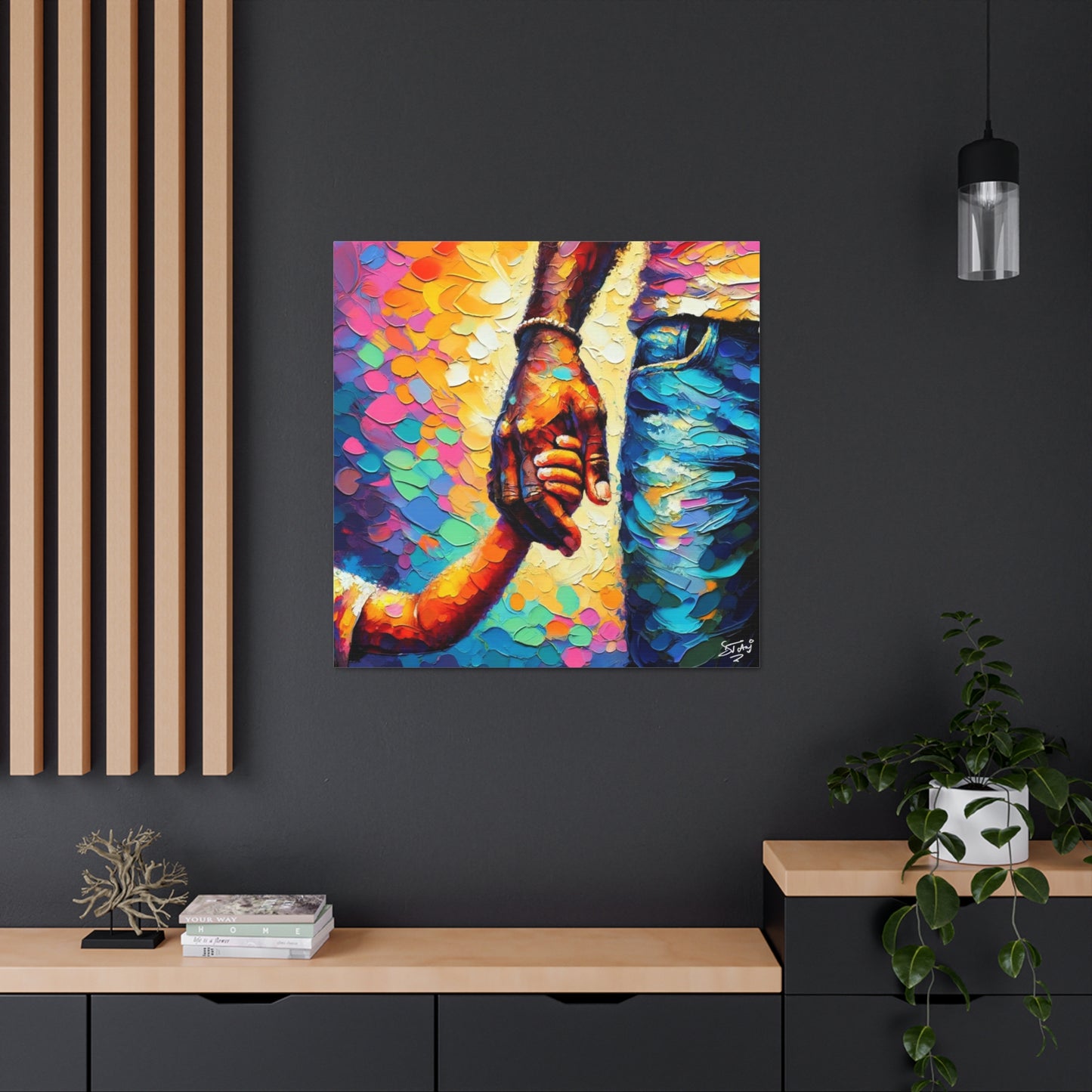 Art Print, Afro-Caribbean Father & Son, Oil Finish, West Indian Ethnicity, Cultural, Heritage, Abstract, Canvas Gallery Wrap