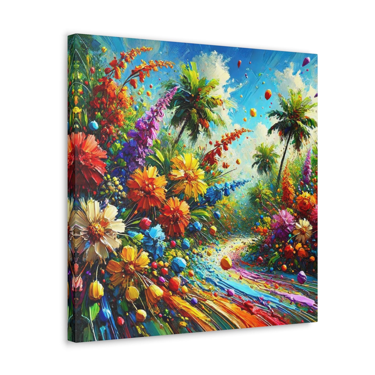 Art Print of Tropical Flower Garden, Abstract Oil Finish, West Indian Art, Canvas Gallery Wraps