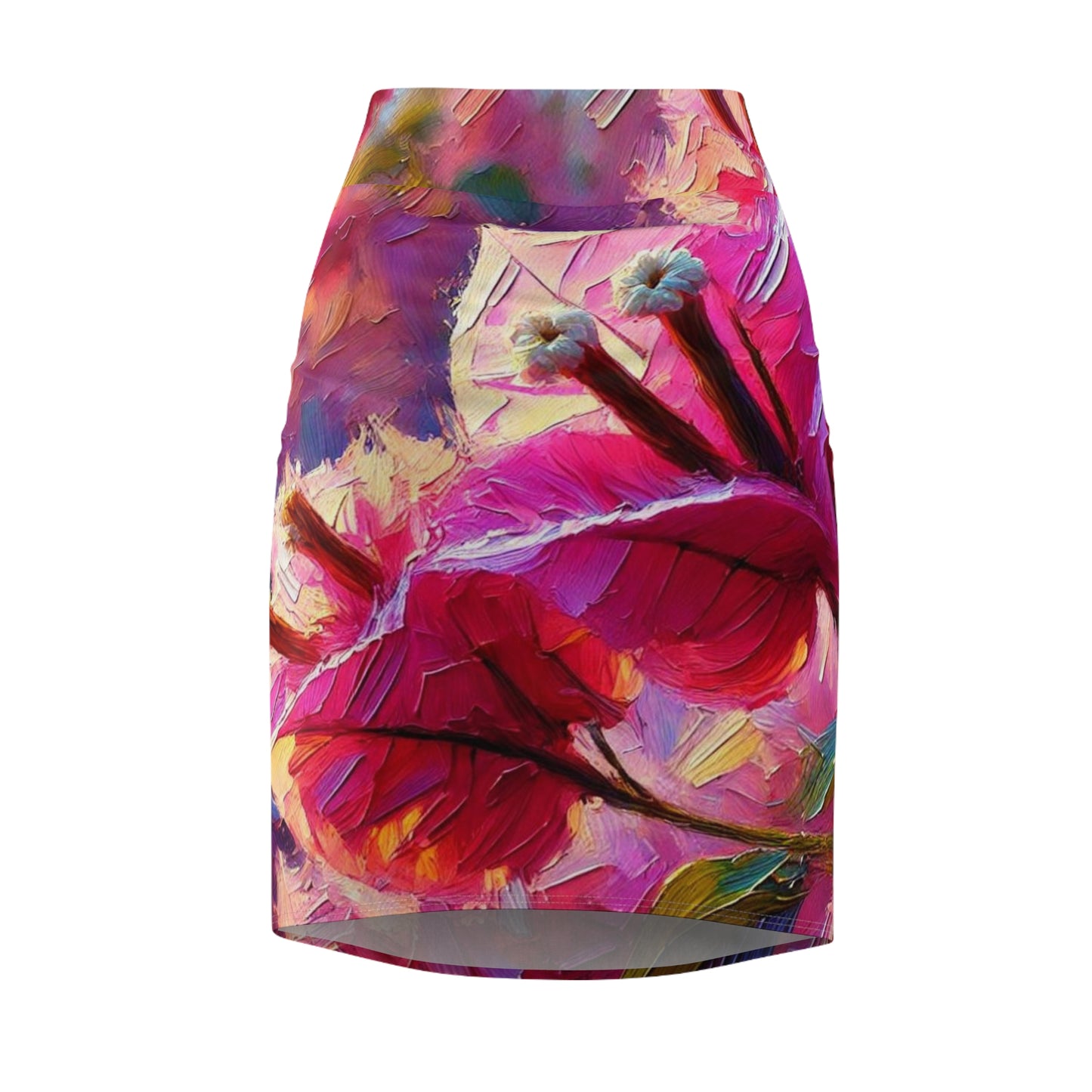 Women's Pencil Skirt (AOP) Pink Bougainvillea Print