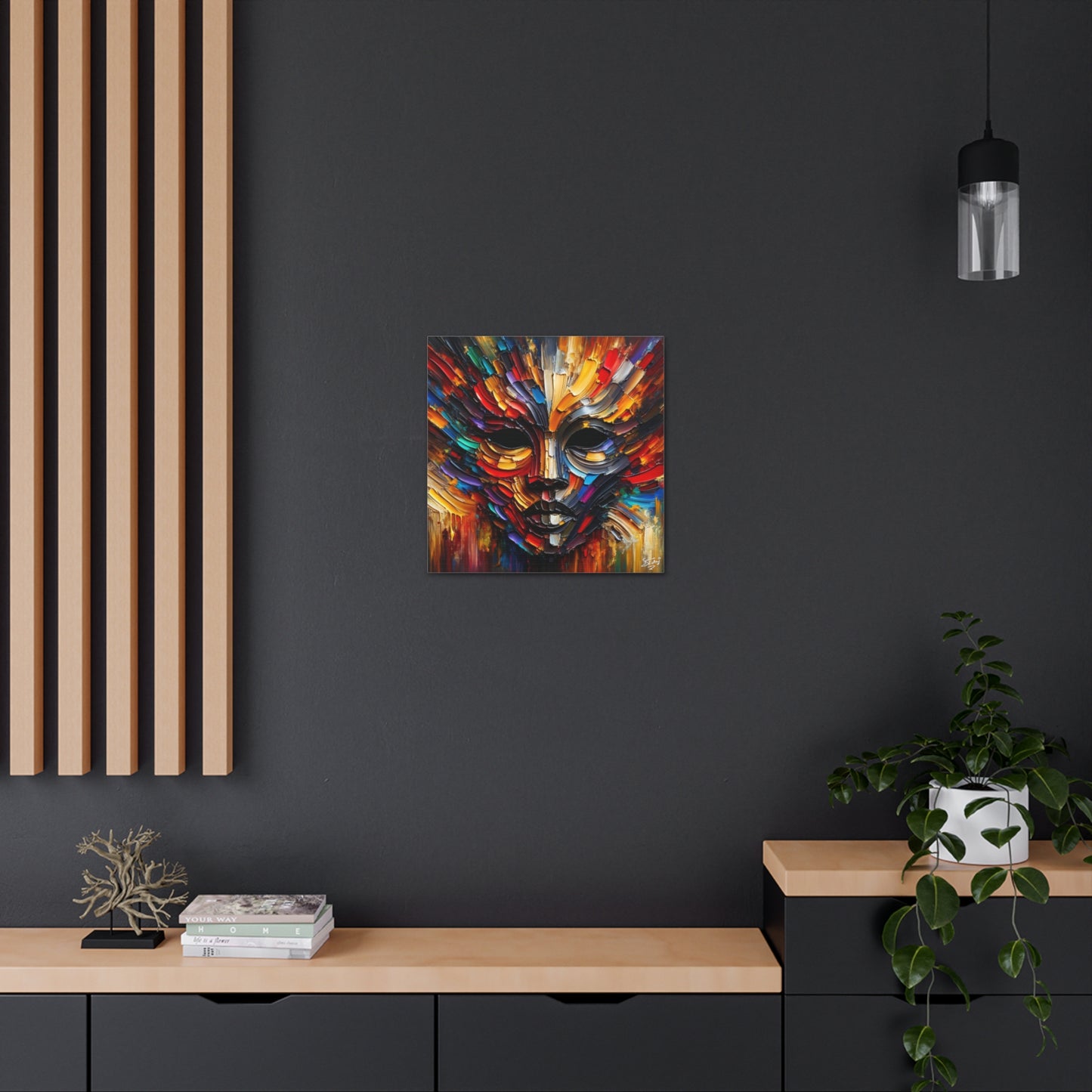 Art Print, Afro-Caribbean Mask, Oil Finish, Carnival,  West Indian Ethnicity, Cultural, Heritage, Semi-Abstract, Canvas Gallery Wrap