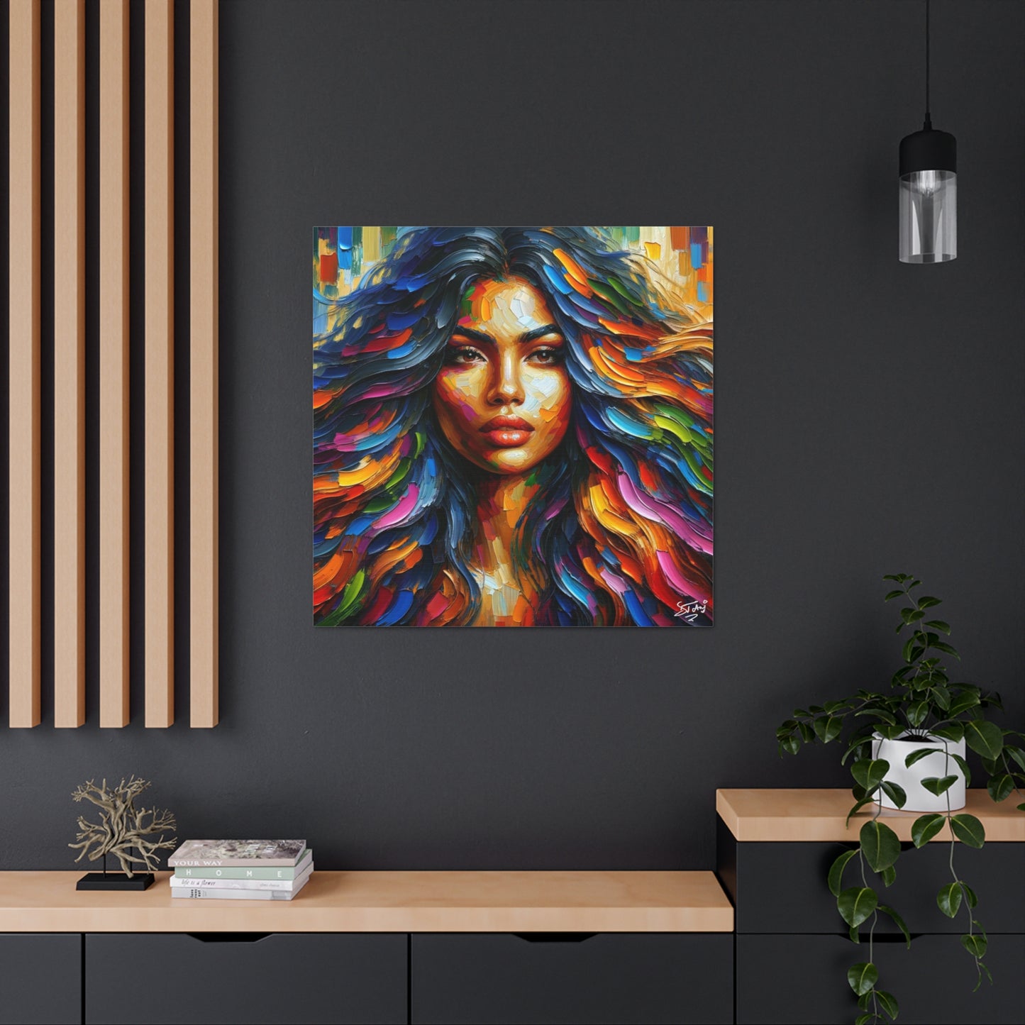 Art Print, Indo-Caribbean Woman, Oil Finish, West Indian Ethnicity, Cultural, Heritage, Semi-Abstract, Canvas Gallery Wrap