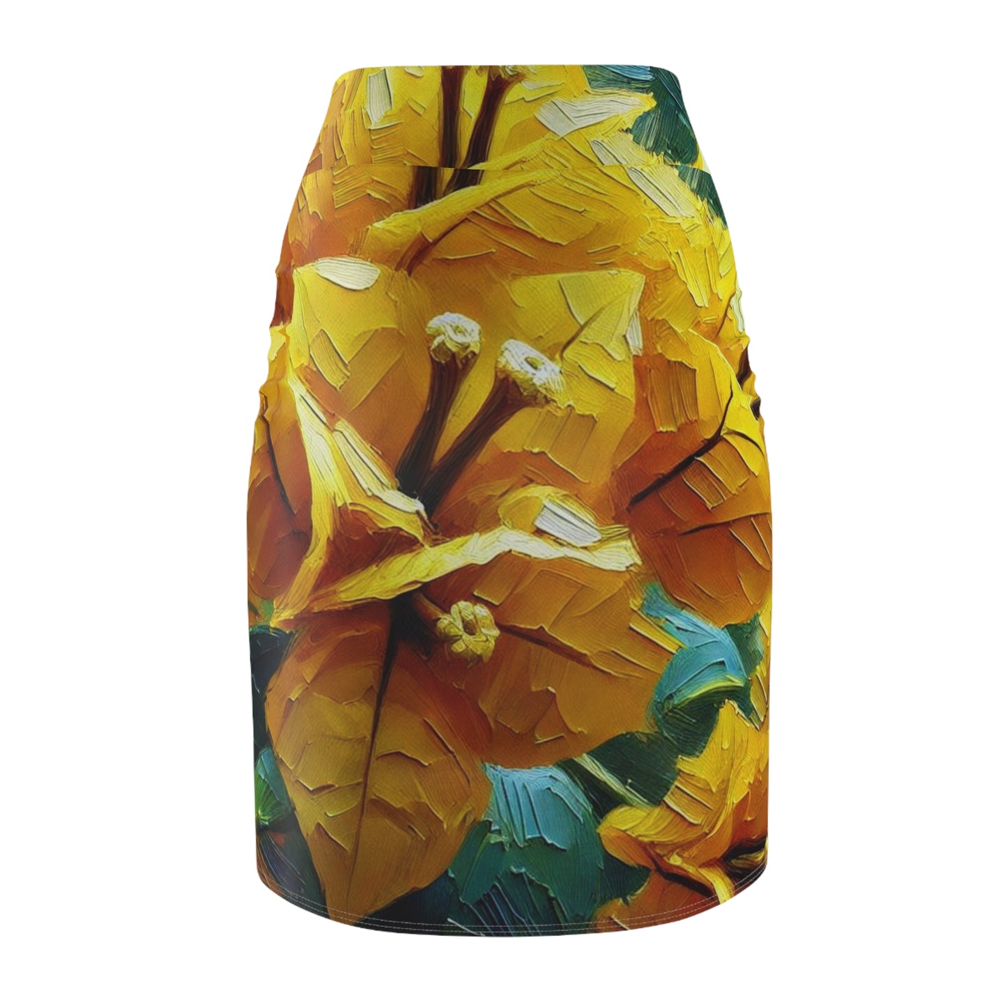 Women's Pencil Skirt (AOP) Yellow Bougainvillea Print