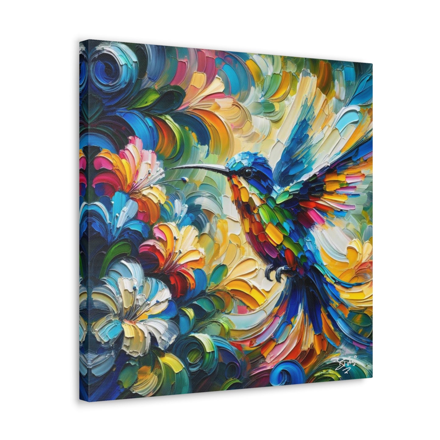 Art Print, Hummingbird, Caribbean Birds, Abstract Oil Finish, Caribbean Nature, Cultural, Heritage, Canvas Gallery Wrap