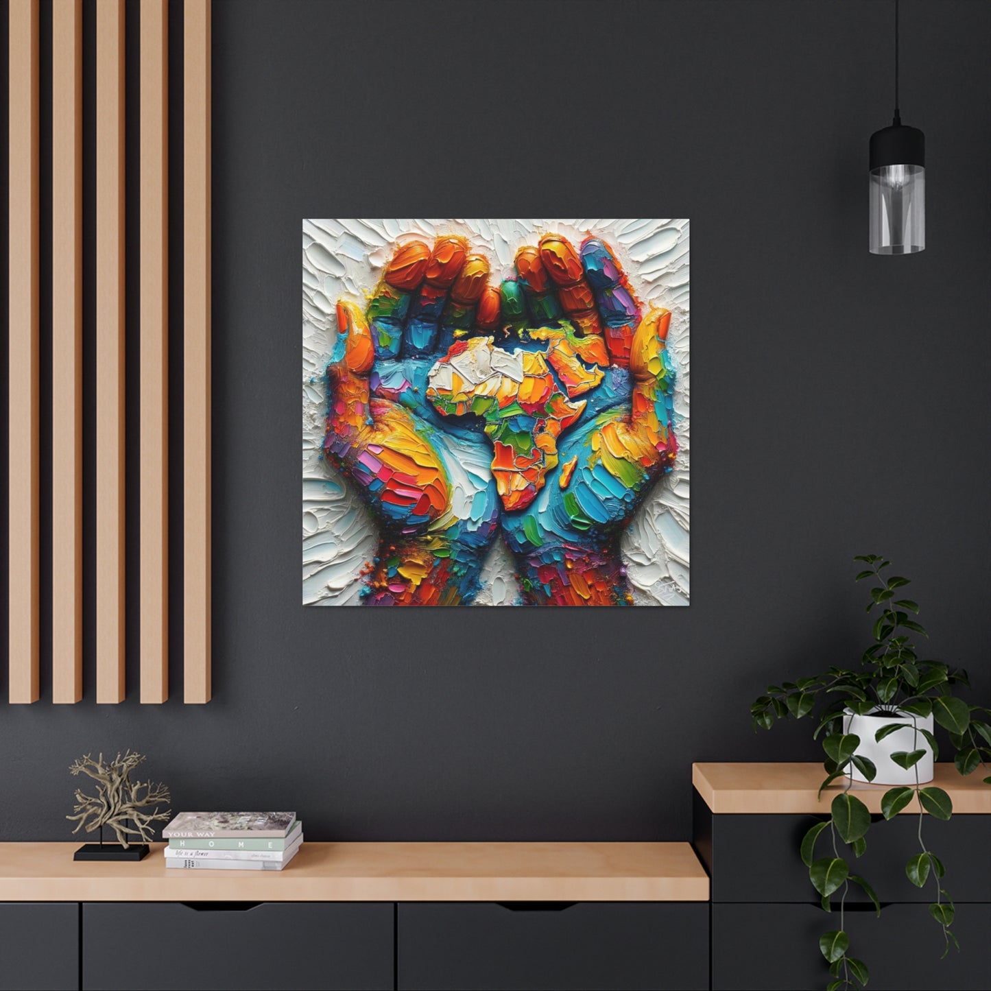 Art Print, "Africa in the Palm of My Hand" Oil Finish, West Indian Ethnicity, Cultural, Heritage, Abstract, Canvas Gallery Wrap