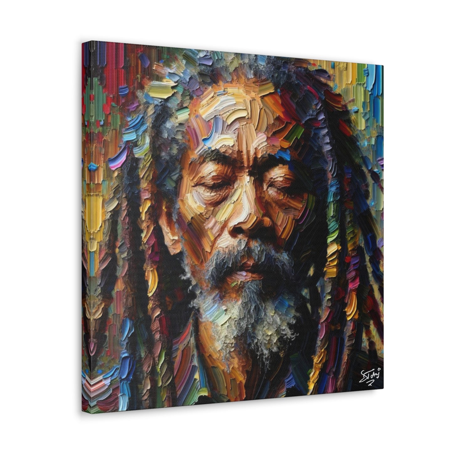 Art Print, Trini Rastaman, Oil Finish, West Indian Ethnicity, Cultural, Heritage, Semi-Abstract, Canvas Gallery Wrap