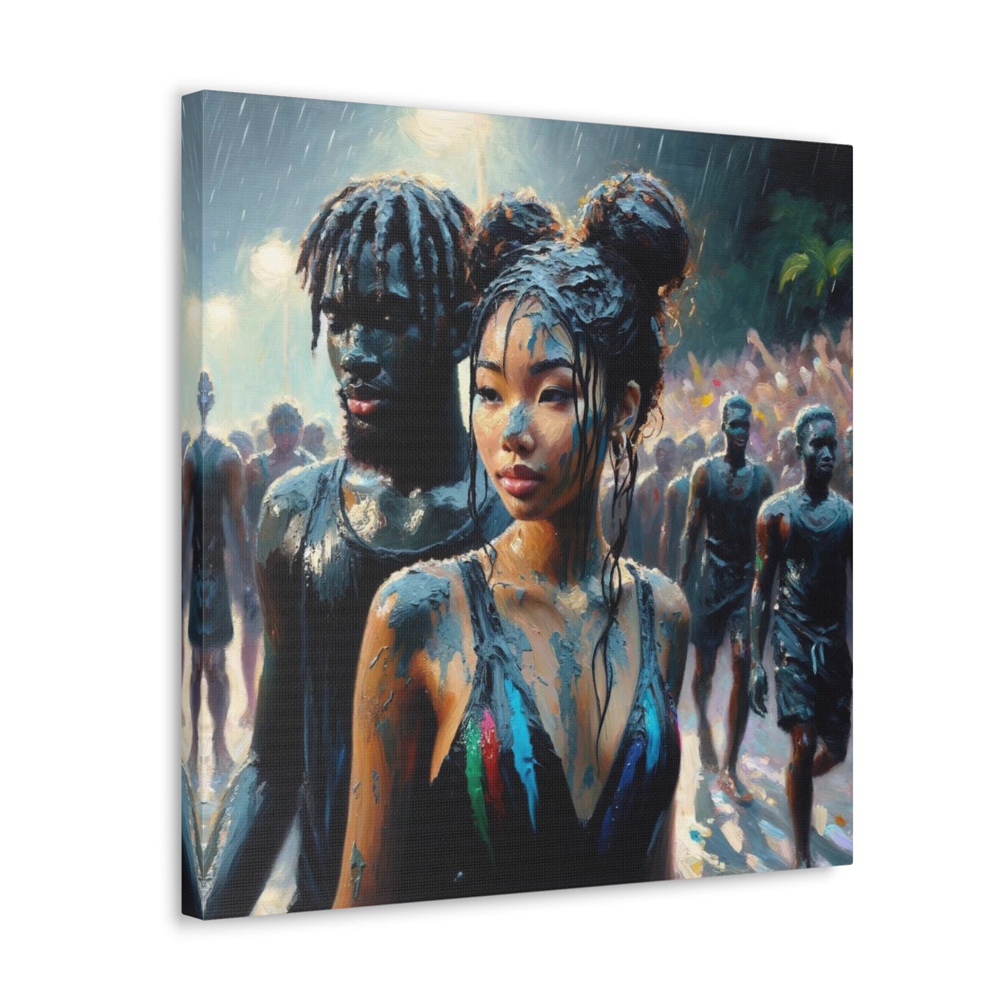 Art Print of Jouvert Morning, Afro-Caribbean Couple#5, Oil Finish, West Indian Ethnicity, Cultural, Heritage, Canvas Gallery Wraps