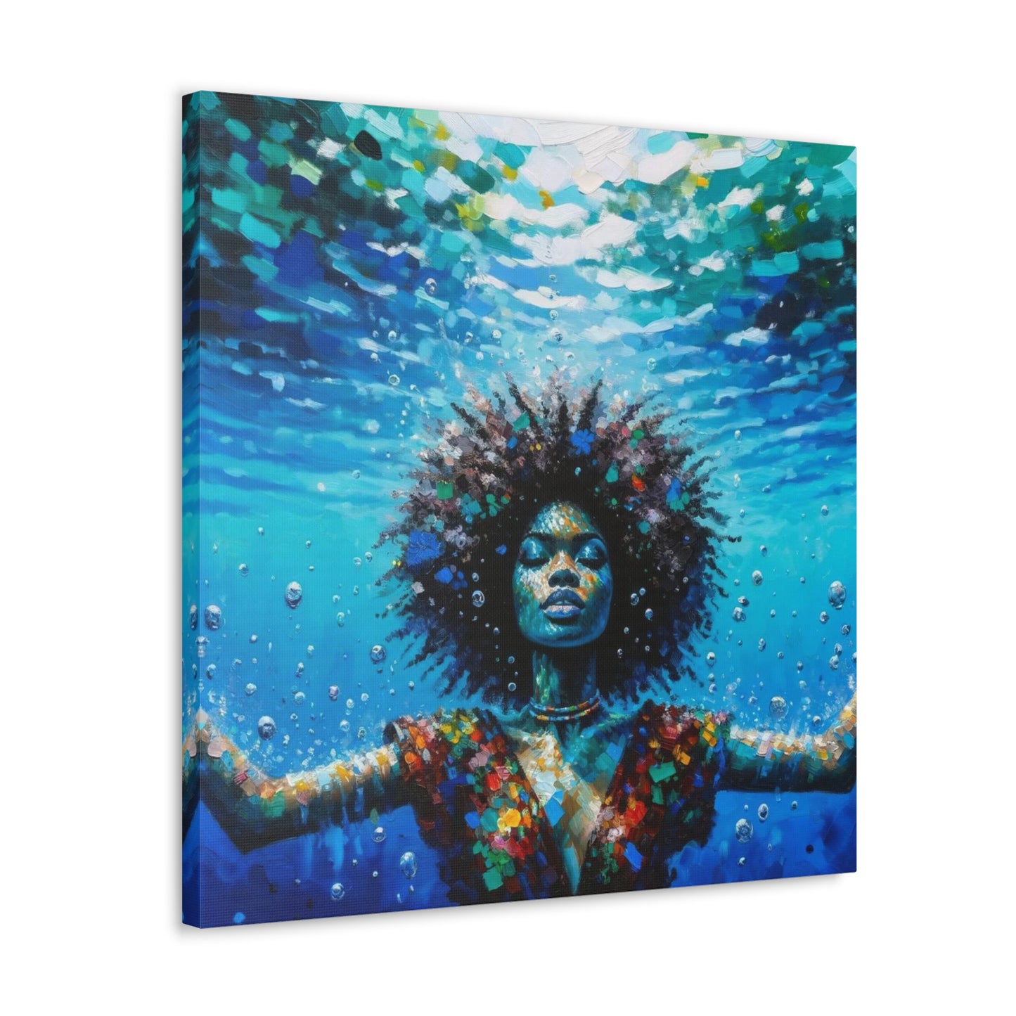 Art Print, Afro-Caribbean Woman, "Submerged" Oil Finish, West Indian Ethnicity, Cultural, Heritage, Abstract, Canvas Gallery Wrap