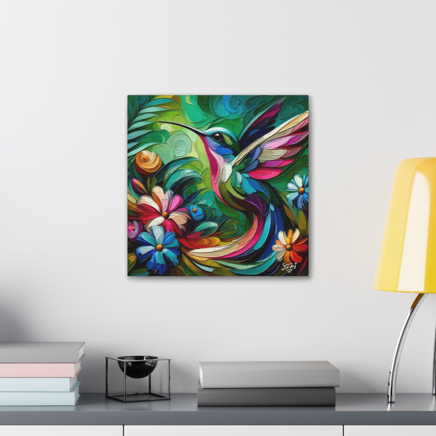 Art Print, Hummingbird, Caribbean Birds, Abstract Oil Finish, Caribbean Nature, Cultural, Heritage, Canvas Gallery Wrap