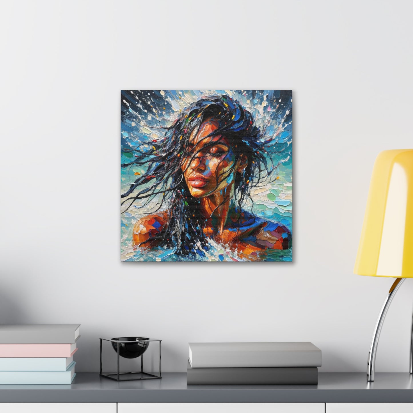 Art Print of Trini Woman - Chilling in the Caribbean Sea, Oil Finish, West Indian Ethnicity, Cultural, Heritage Art, Canvas Gallery Wraps