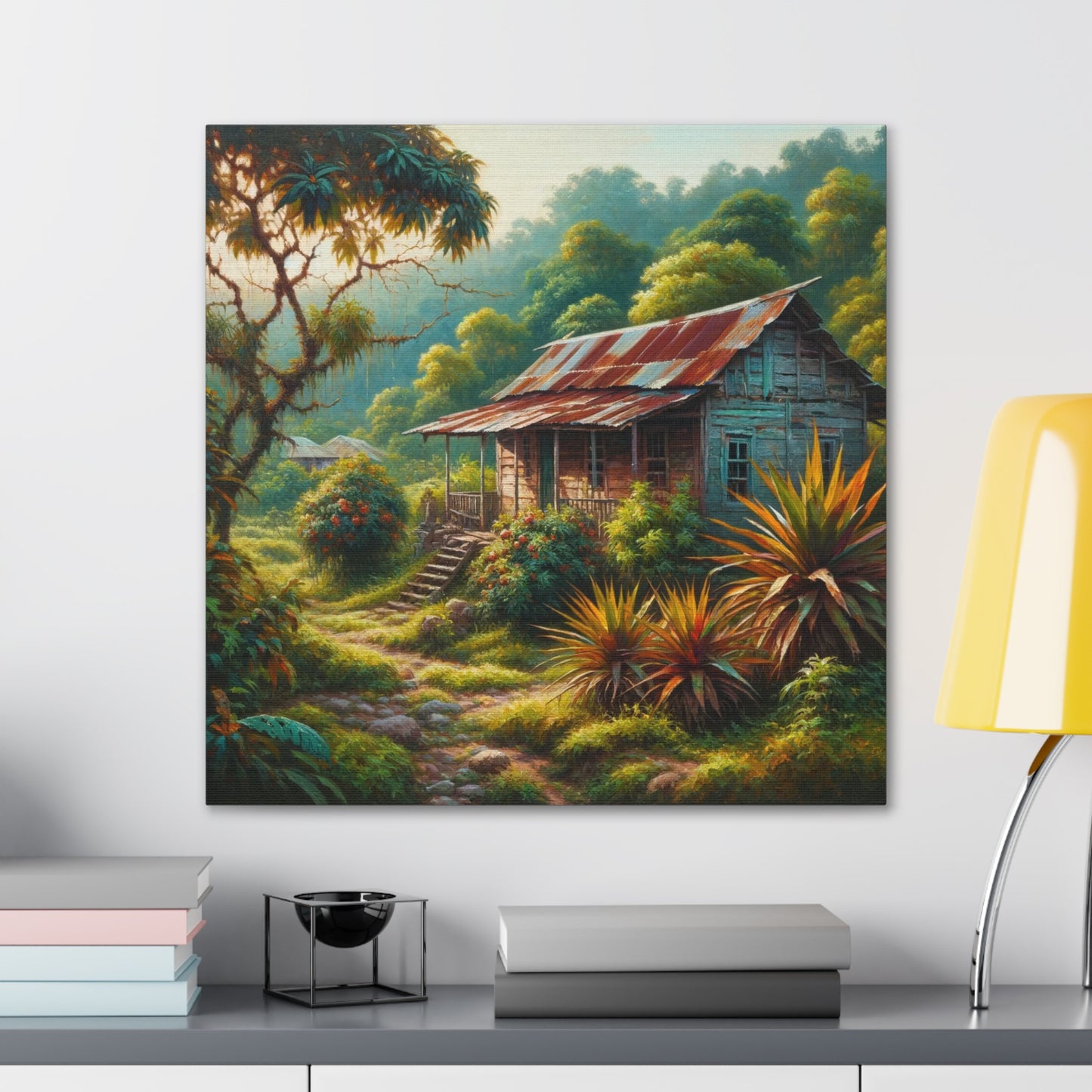 Art Print, Old Wooden House in the Trinidad and Tobago Countryside, Oil Paint Finish, Caribbean, West Indies, Canvas Gallery Wraps