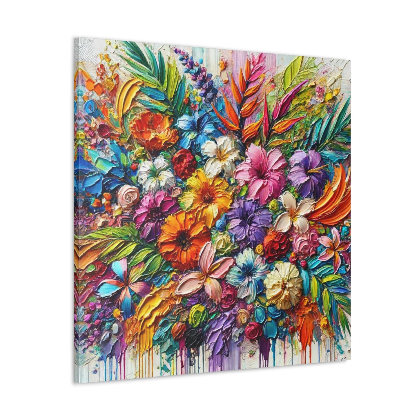 Art Print of Tropical Floral Arrangement, Abstract Oil Finish, West Indian Art, Canvas Gallery Wraps