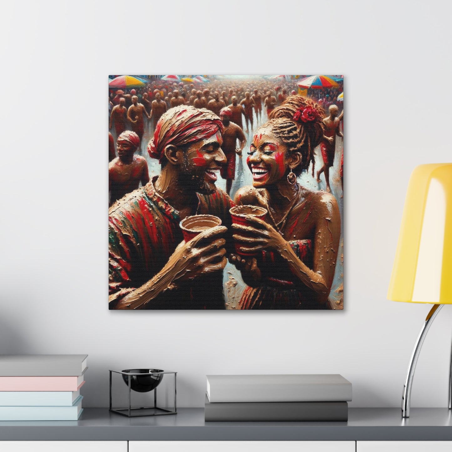 Art Print of Jouvert Morning, Afro-Caribbean Couple, Oil Finish, West Indian Ethnicity, Cultural, Heritage, Canvas Gallery Wraps