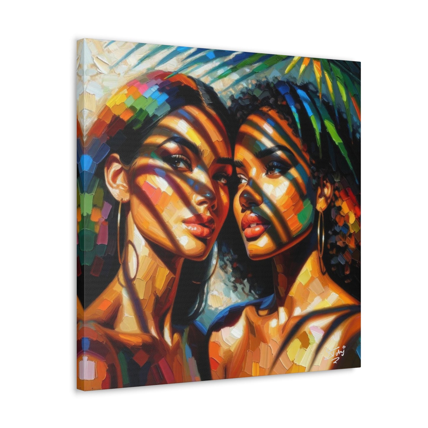 Art Print, Caribbean Women, "In the Shade" Oil Finish, West Indian Ethnicity, Cultural, Heritage, Canvas Gallery Wrap