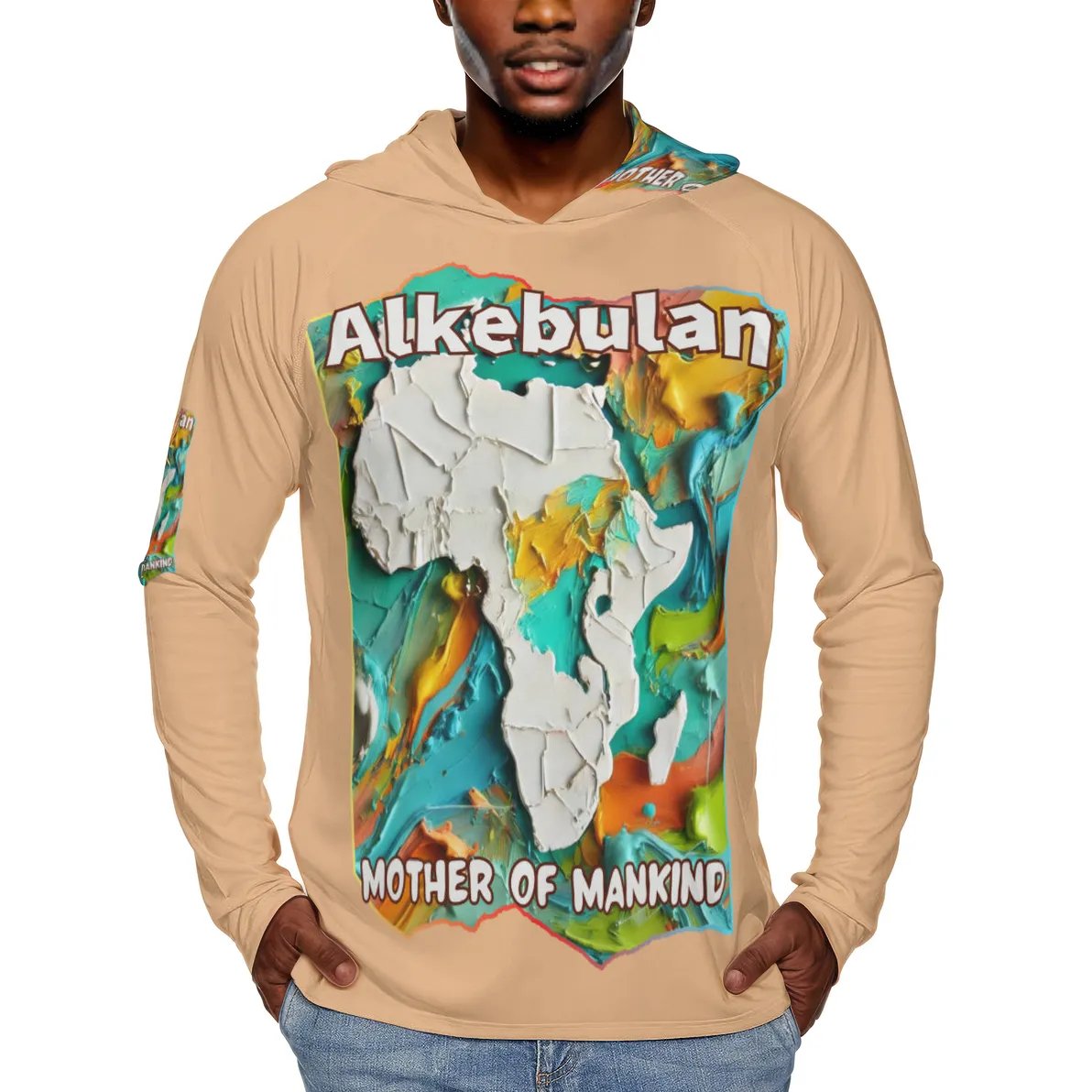 Men's Sun Protection Long Sleeve Hoodie "Alkebulan, The Mother of Mankind"