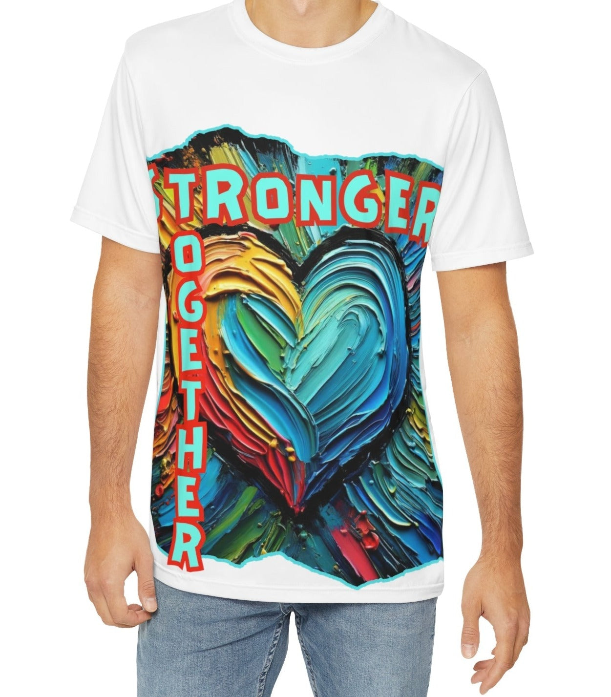 Men's Brushed Polyester Short Sleeve Tee (AOP), "Stronger Together"