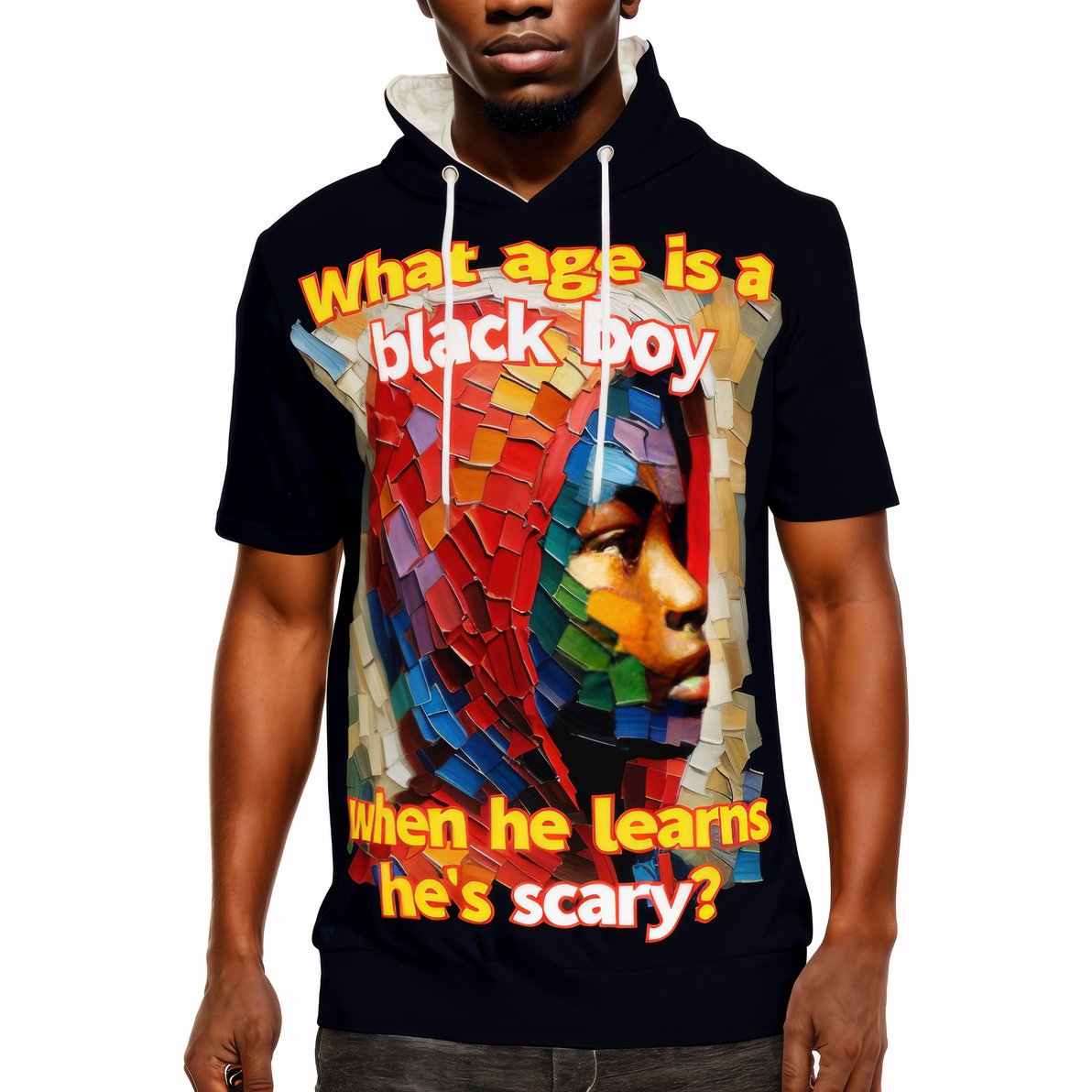 Men’s Cotton Hooded T-Shirt "What Age Is a Black Boy..."