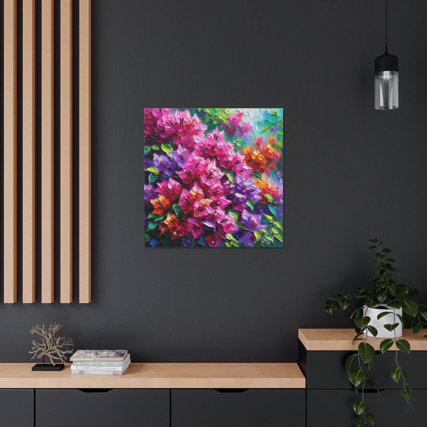 Art Print of Bougainvillea Flowers, Oil Finish, West Indian Art, Canvas Gallery Wraps