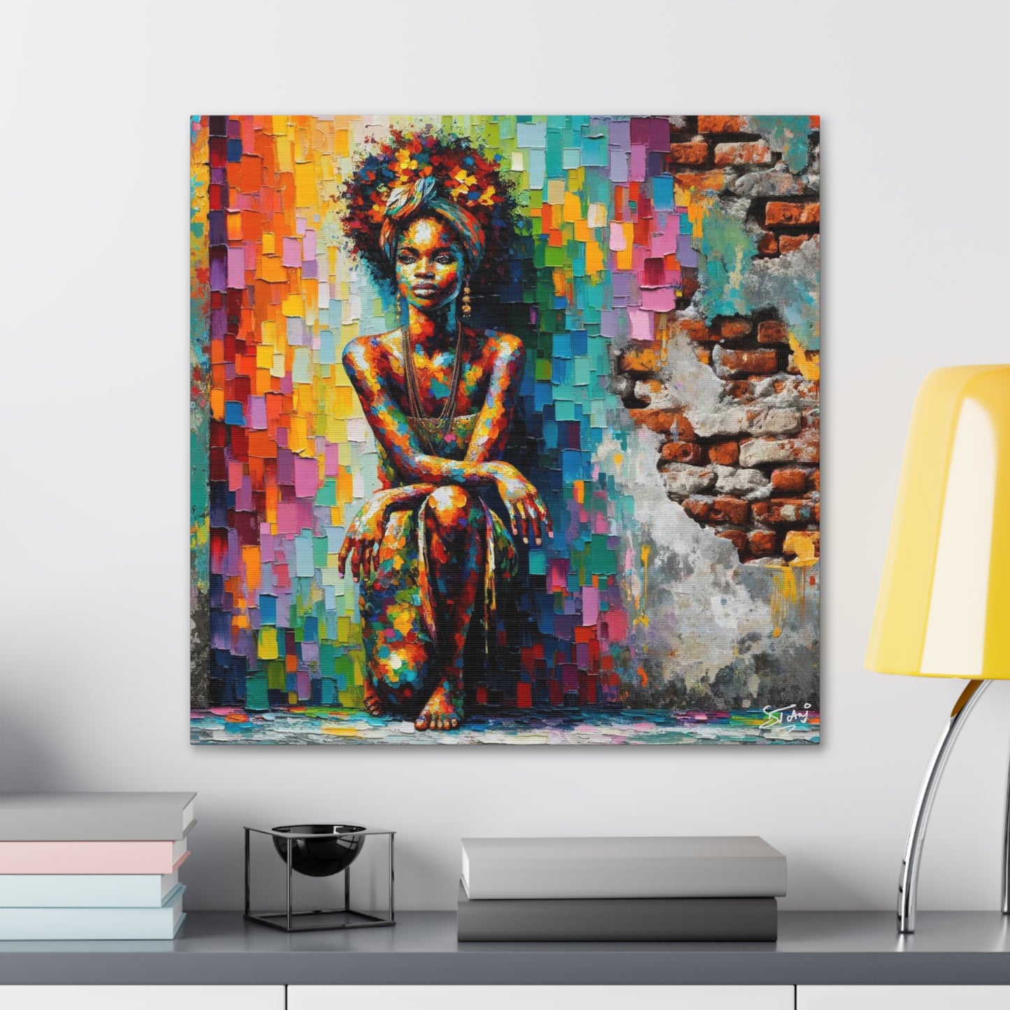 Art Print, Afro-Caribbean Woman "In Paint," (4) Oil Finish, West Indian Ethnicity, Cultural, Heritage, Semi-Abstract, Canvas Gallery Wrap