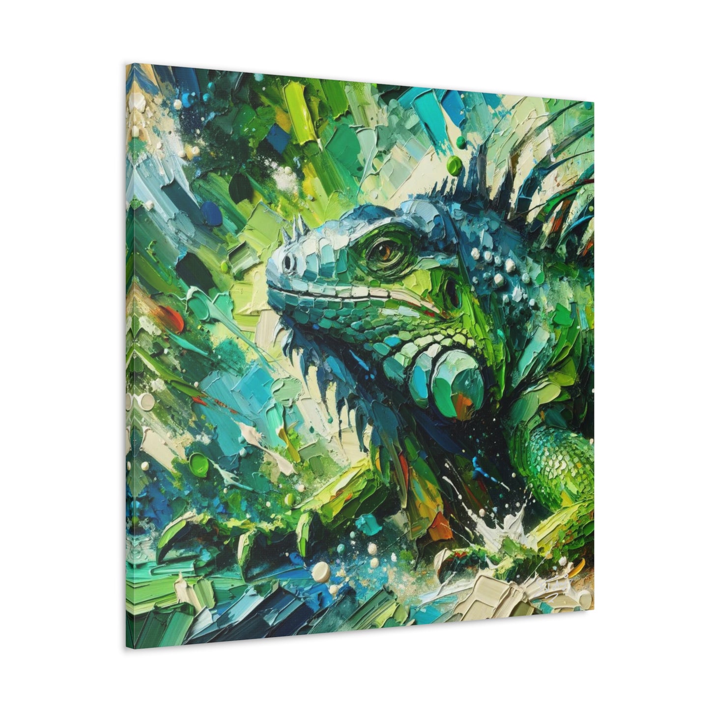 Art Print, Iguana, Caribbean Wildlife, Abstract Oil Finish, Caribbean Nature, Cultural, Heritage, Canvas Gallery Wrap