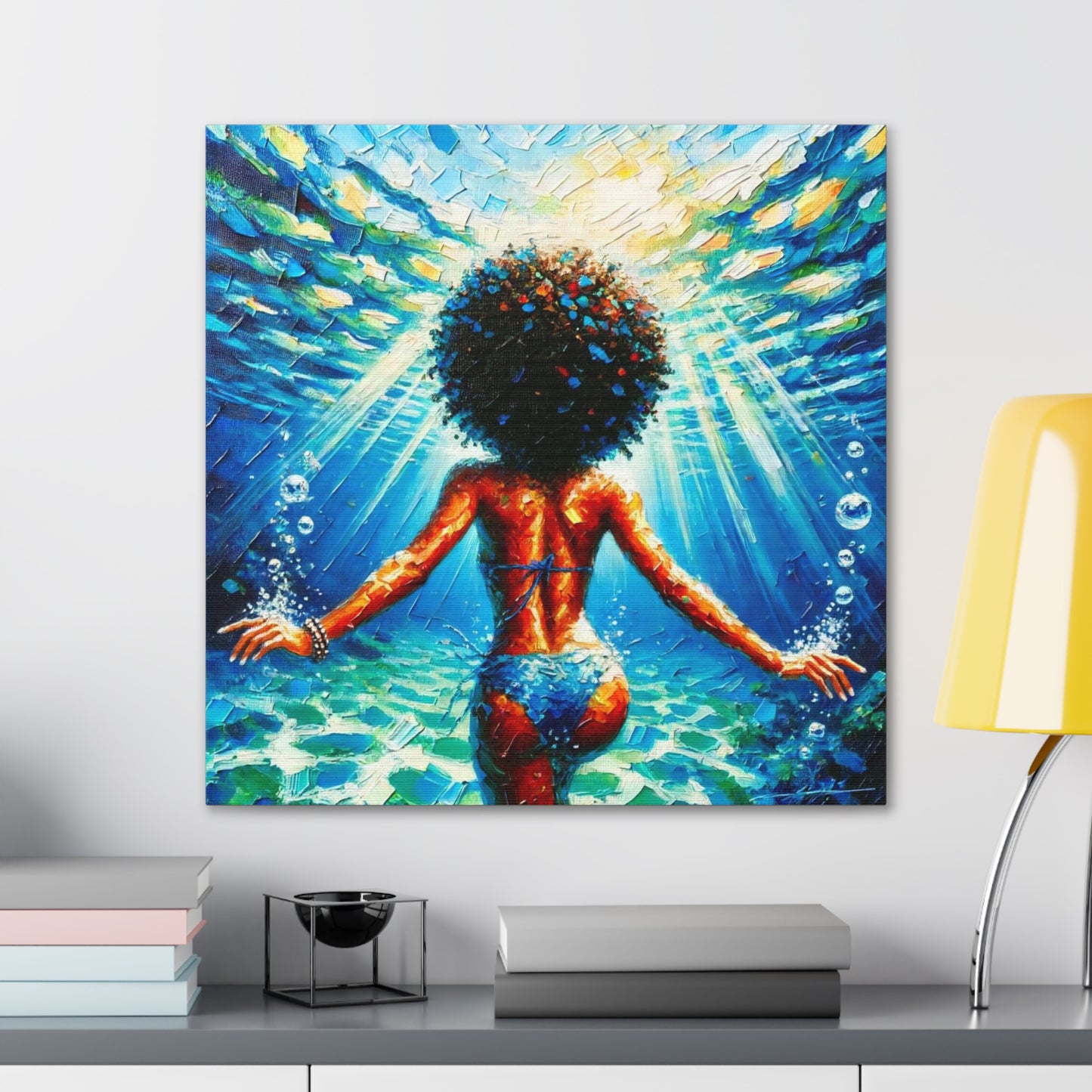 Art Print, Afro-Caribbean Woman, "Submerged" Oil Finish, West Indian Ethnicity, Cultural, Heritage, Abstract, Canvas Gallery Wrap