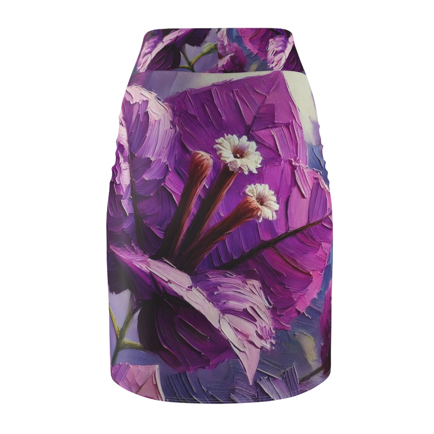 Women's Pencil Skirt (AOP) Purple Bougainvillea Print