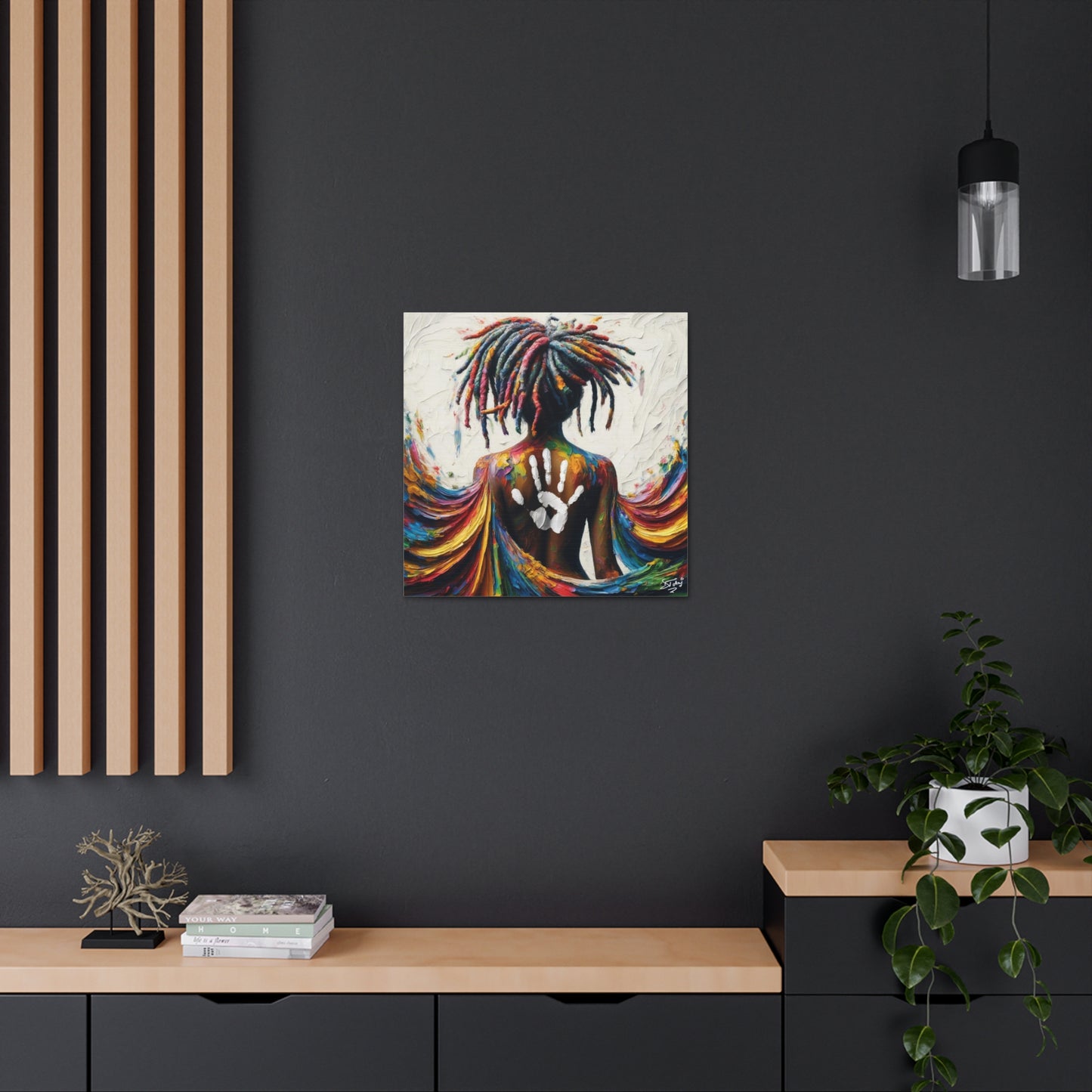 Art Print, Afro-Caribbean Woman, "White Hand on Back," Oil Finish, West Indian Ethnicity, Cultural, Heritage, Semi-Abstract, Canvas Gallery Wrap