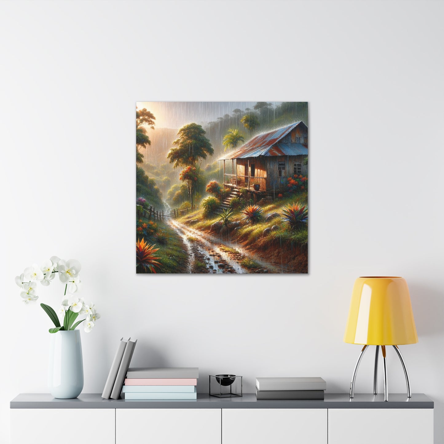 Art Print#2, Old Wooden House in the Trinidad and Tobago Countryside, including a few untamed croton plants, Canvas Gallery Wraps