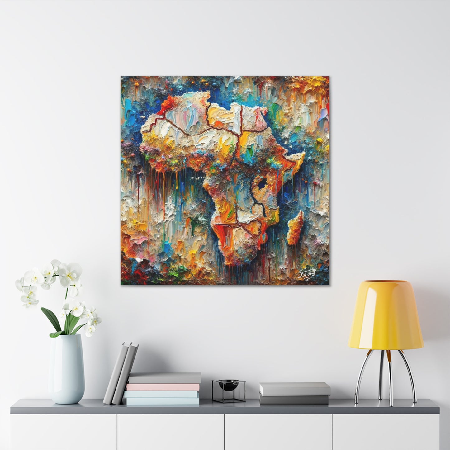 Art Print, A.F.R.I.C.A, Abstract, Oil Finish, Unity, One Love, Semi-Abstract, Canvas Gallery Wrap