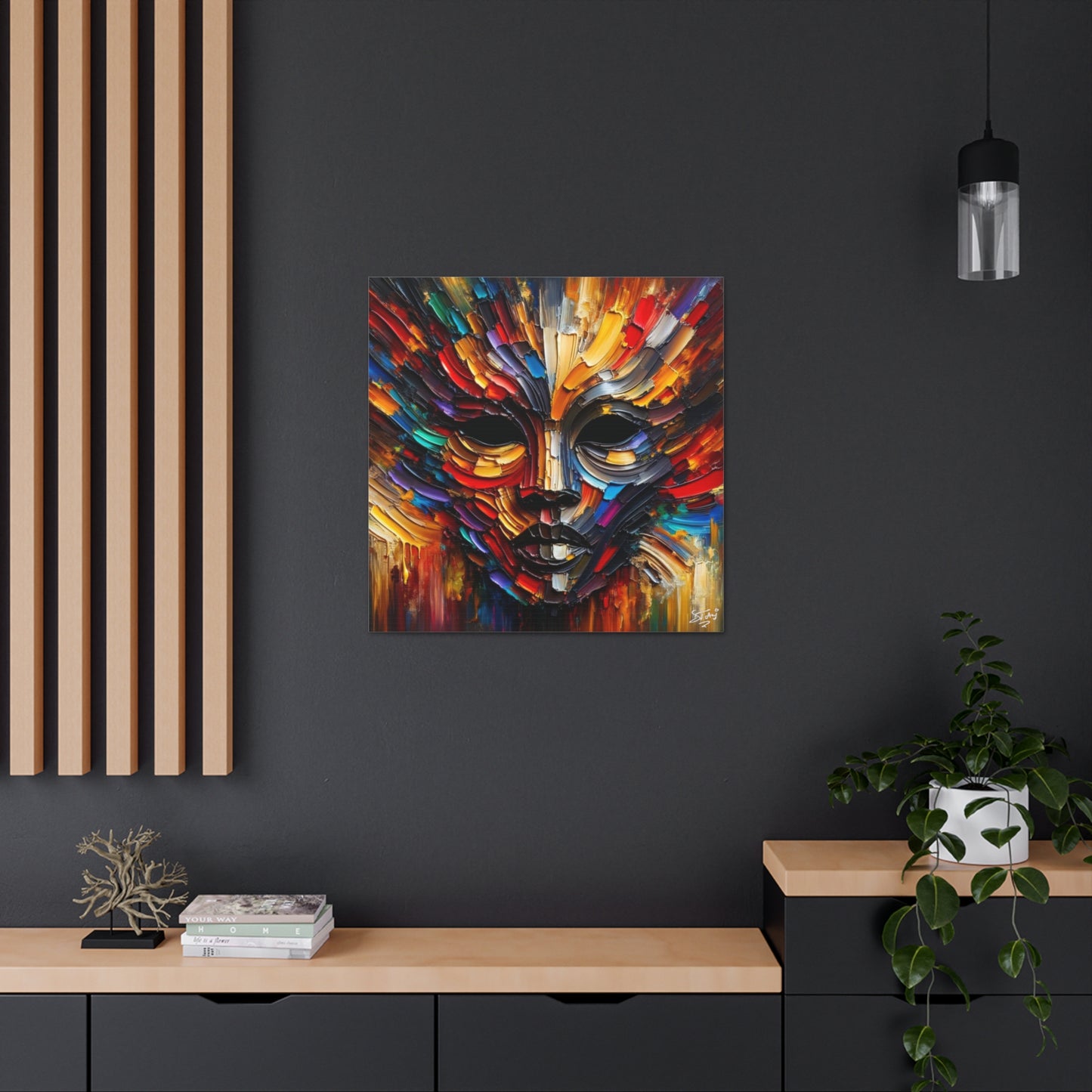 Art Print, Afro-Caribbean Mask, Oil Finish, Carnival,  West Indian Ethnicity, Cultural, Heritage, Semi-Abstract, Canvas Gallery Wrap