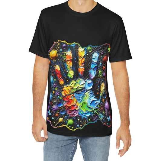 Men's Brushed Polyester Short Sleeve Tee (AOP), Colorful Hand Print