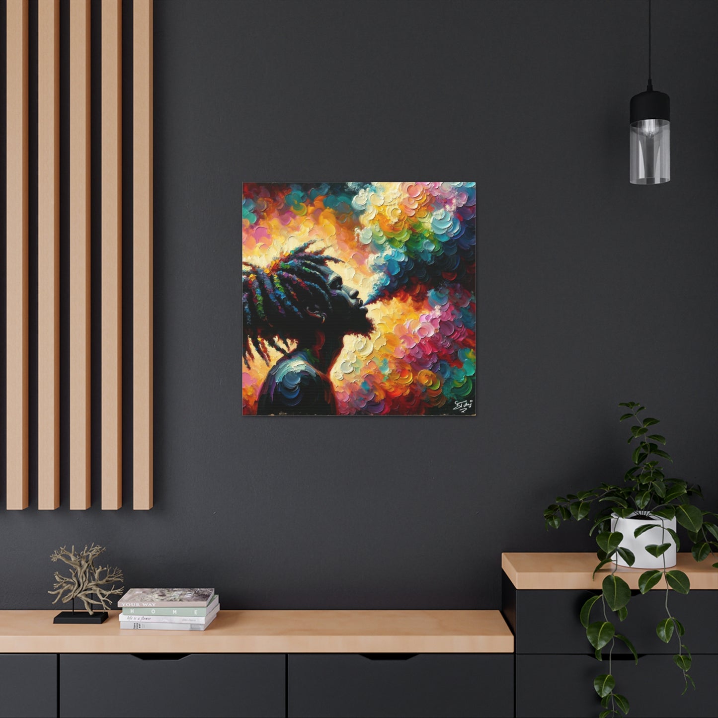 Art Print of Rastaman in Euphoria, Oil Finish, West Indian Ethnicity, Cultural, Heritage, Afro-Caribbean Man, Semi-Abstract, Canvas Gallery Wrap