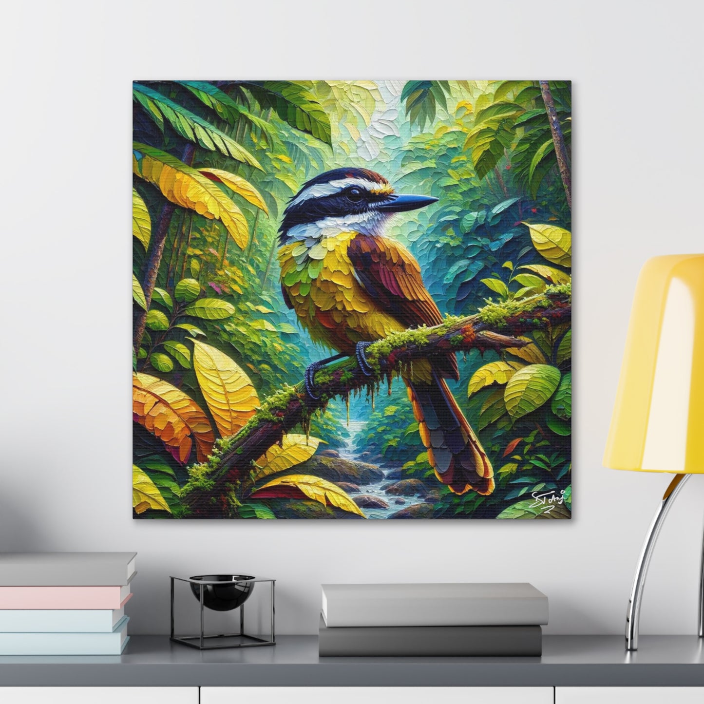 Art Print, Great Kiskadee, Caribbean Birds, Oil Finish, Caribbean Nature, Cultural, Heritage, Canvas Gallery Wrap