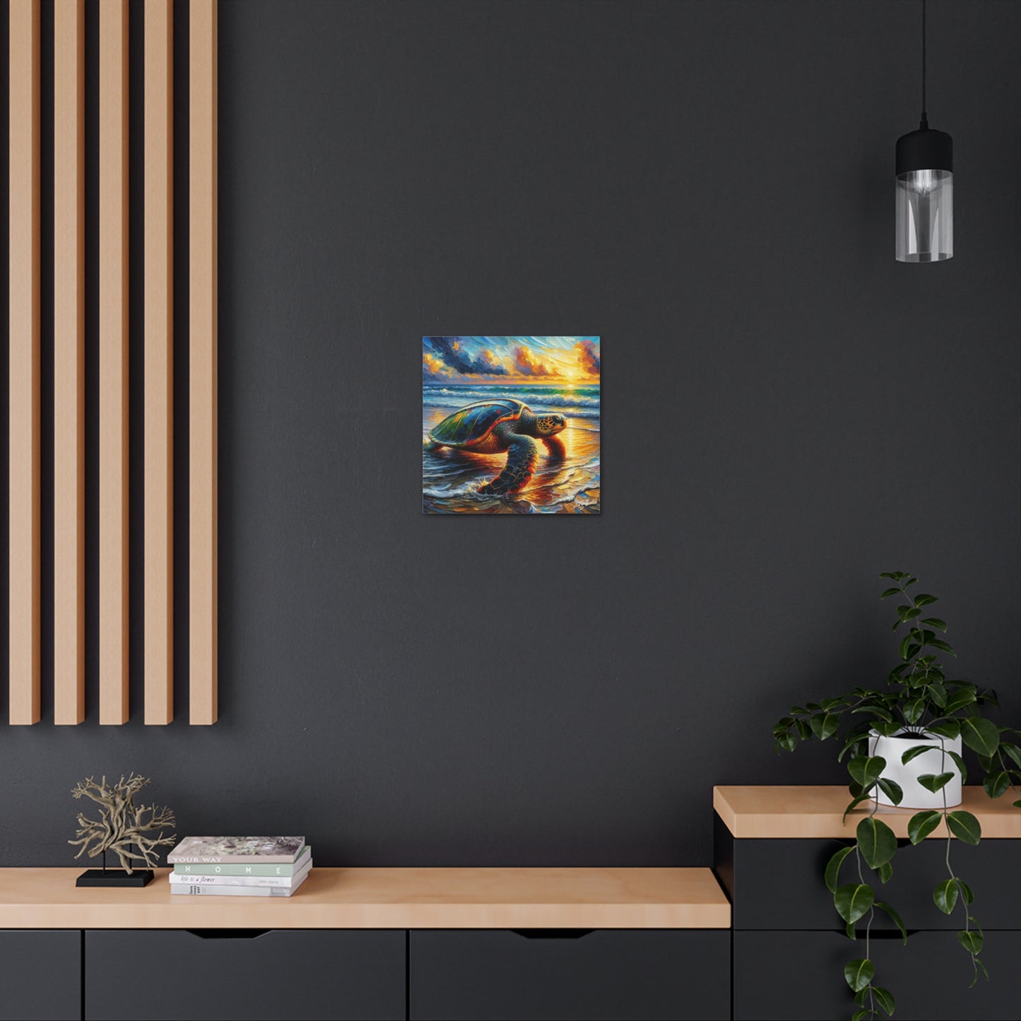 Art Print, Turtle at Sunset, Caribbean Wildlife, Oil Finish, Caribbean Nature, Culture, Heritage, Canvas Gallery Wrap